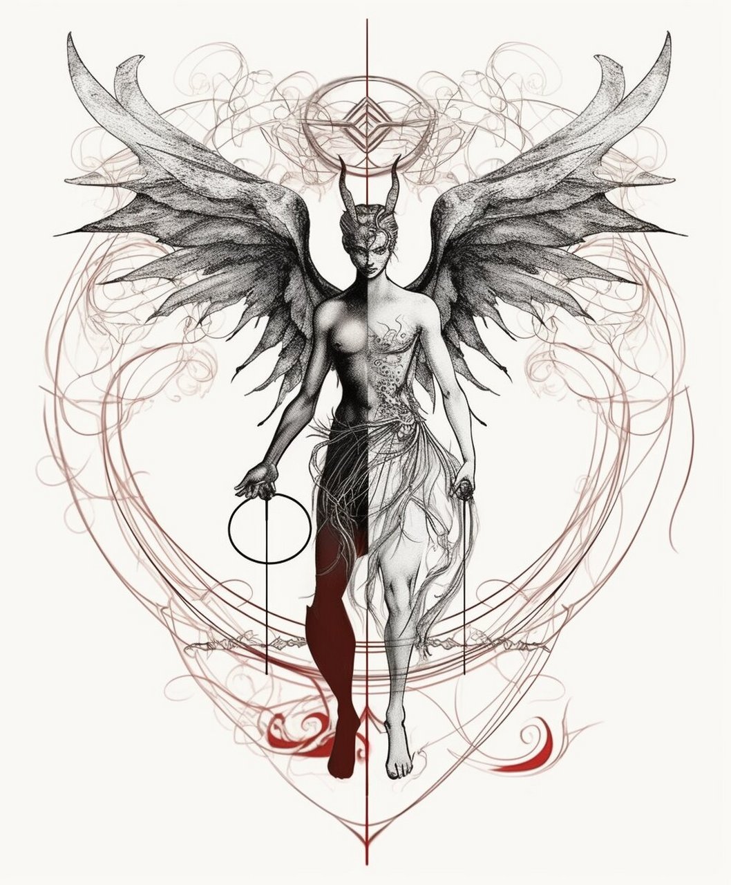 ai生成天使与恶魔纹身手稿,收藏给个小红星