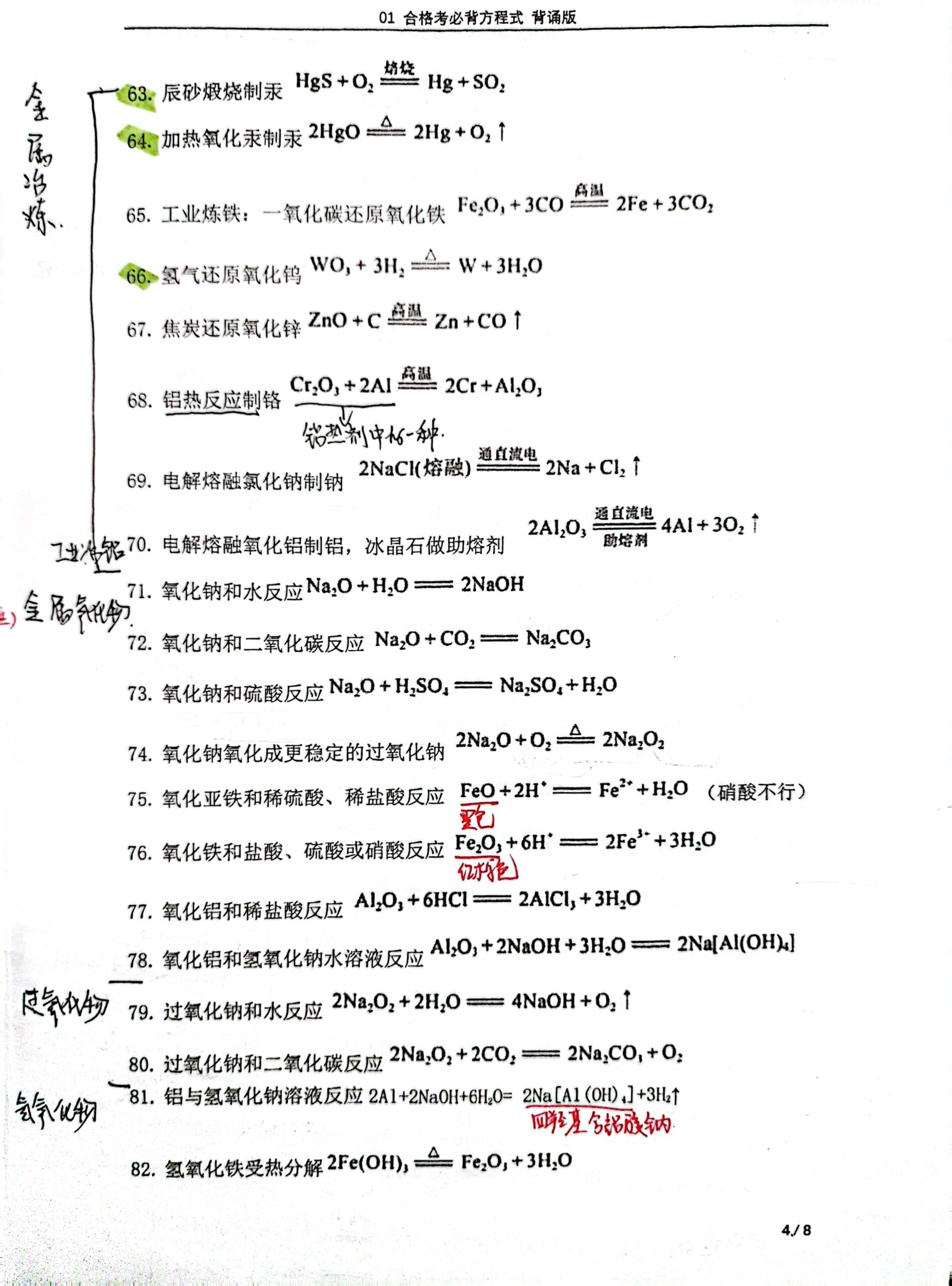 上海高中化学合格考必背化学方程式(批注版) 上海高中化学合格考必背