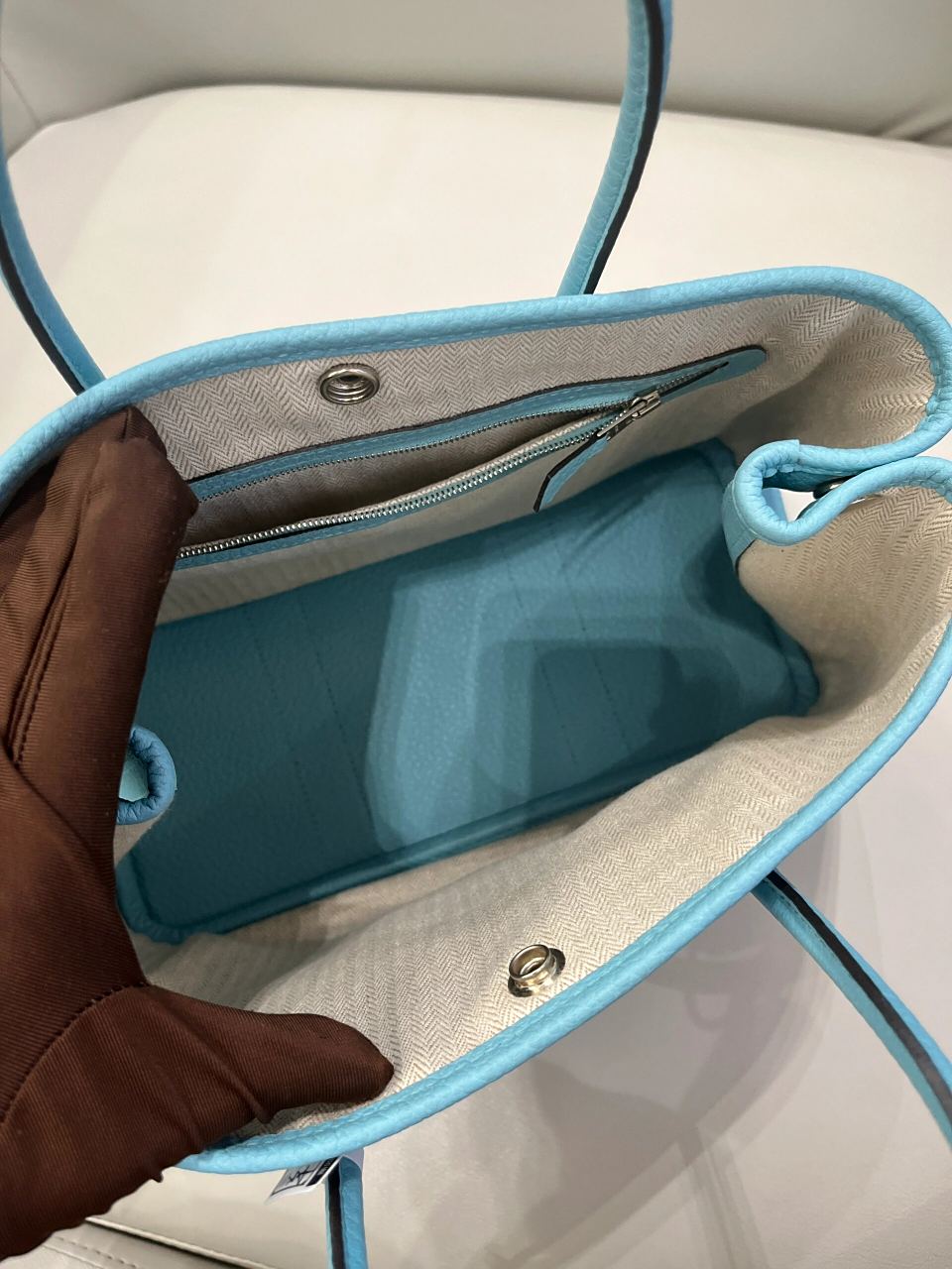 爱马仕gardenparty花园30手提包 t刻 7g天青蓝银扣 tc皮 颜色超漂酿