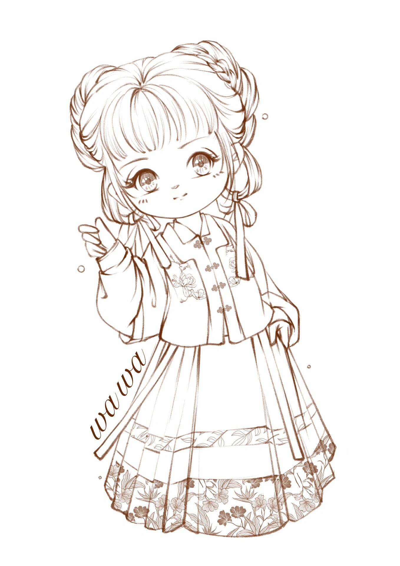 q版古风汉服人体线描动态练习39