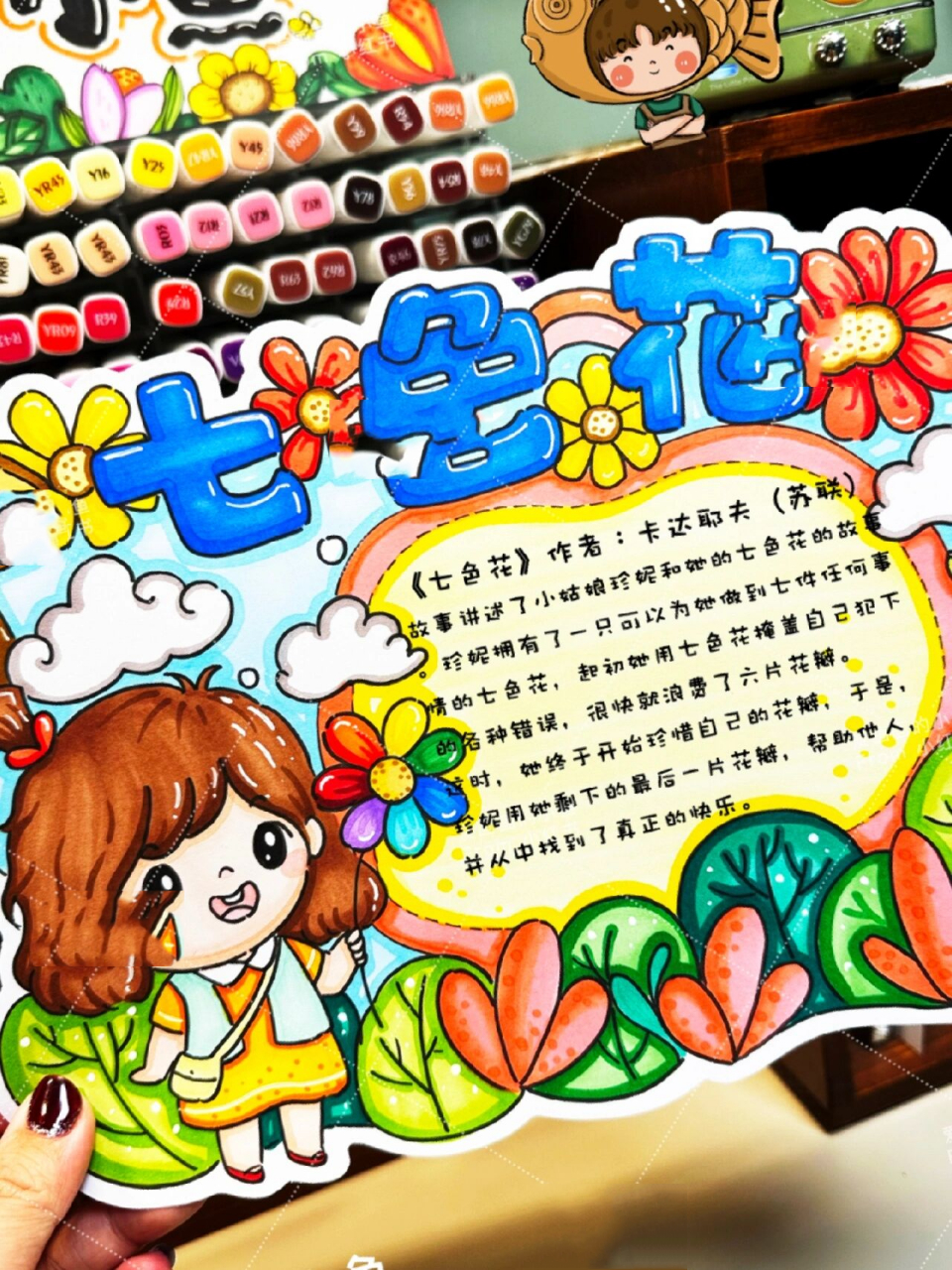 【读书卡】七色花 读书小报 马克笔手绘 七色花读书卡完成了 希望大家