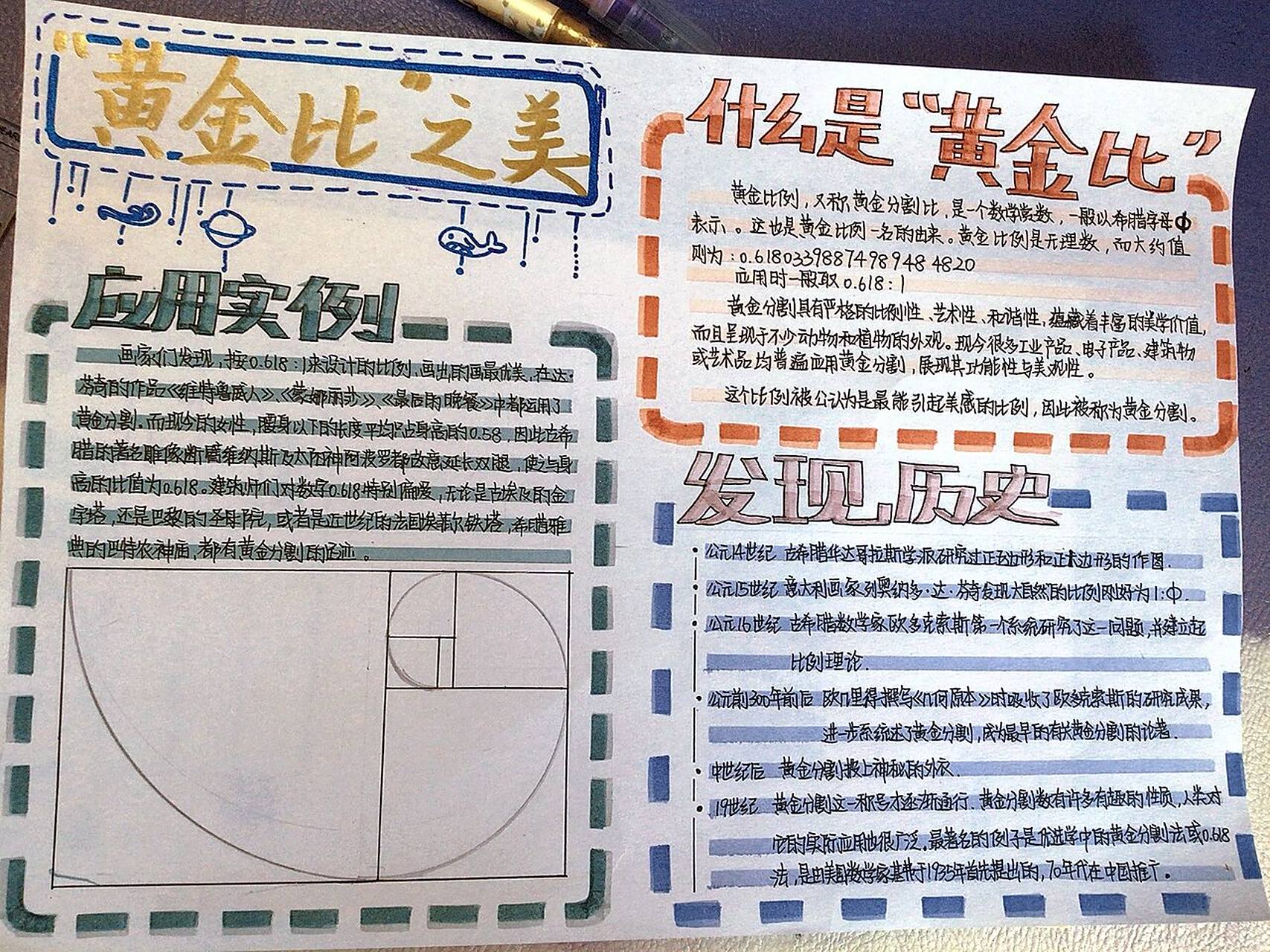 "黄金比"之美手抄报 78理性的思维94所以绘画很少. 布局非常简单.
