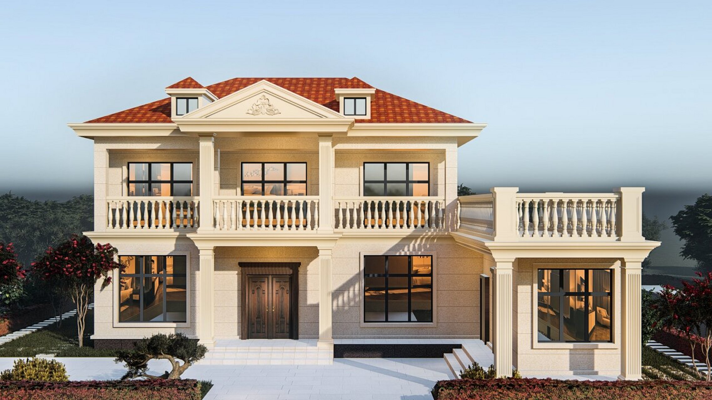 这是位于四川乐山的一栋两层欧式风格乡村别墅,这栋建筑布局与现有