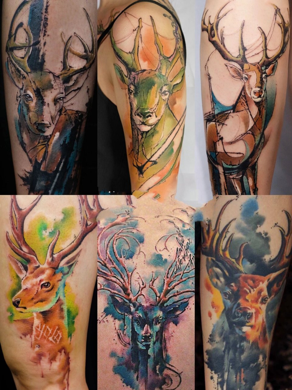 鹿04纹身图案 | 林深时见鹿 水彩风格 | 一些鹿纹身作品 	 . . .