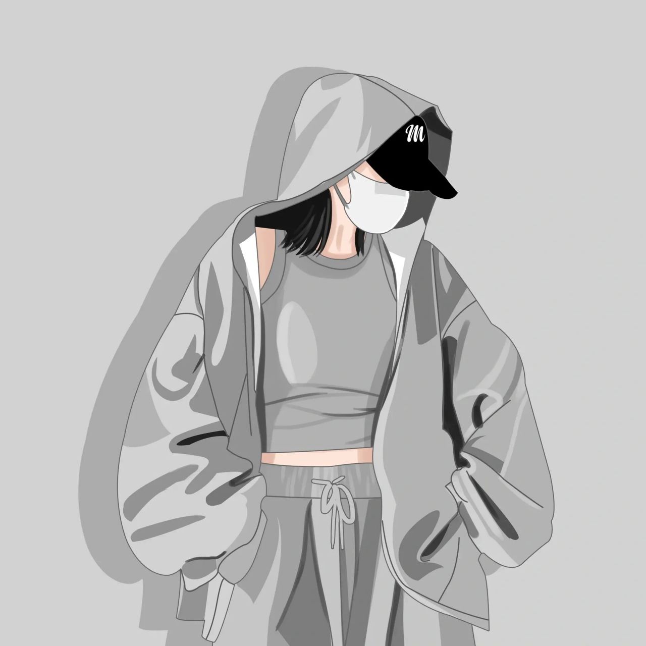 女生不露脸头像|韩系女生穿搭插画 9315做头像,礼貌拿图 0569