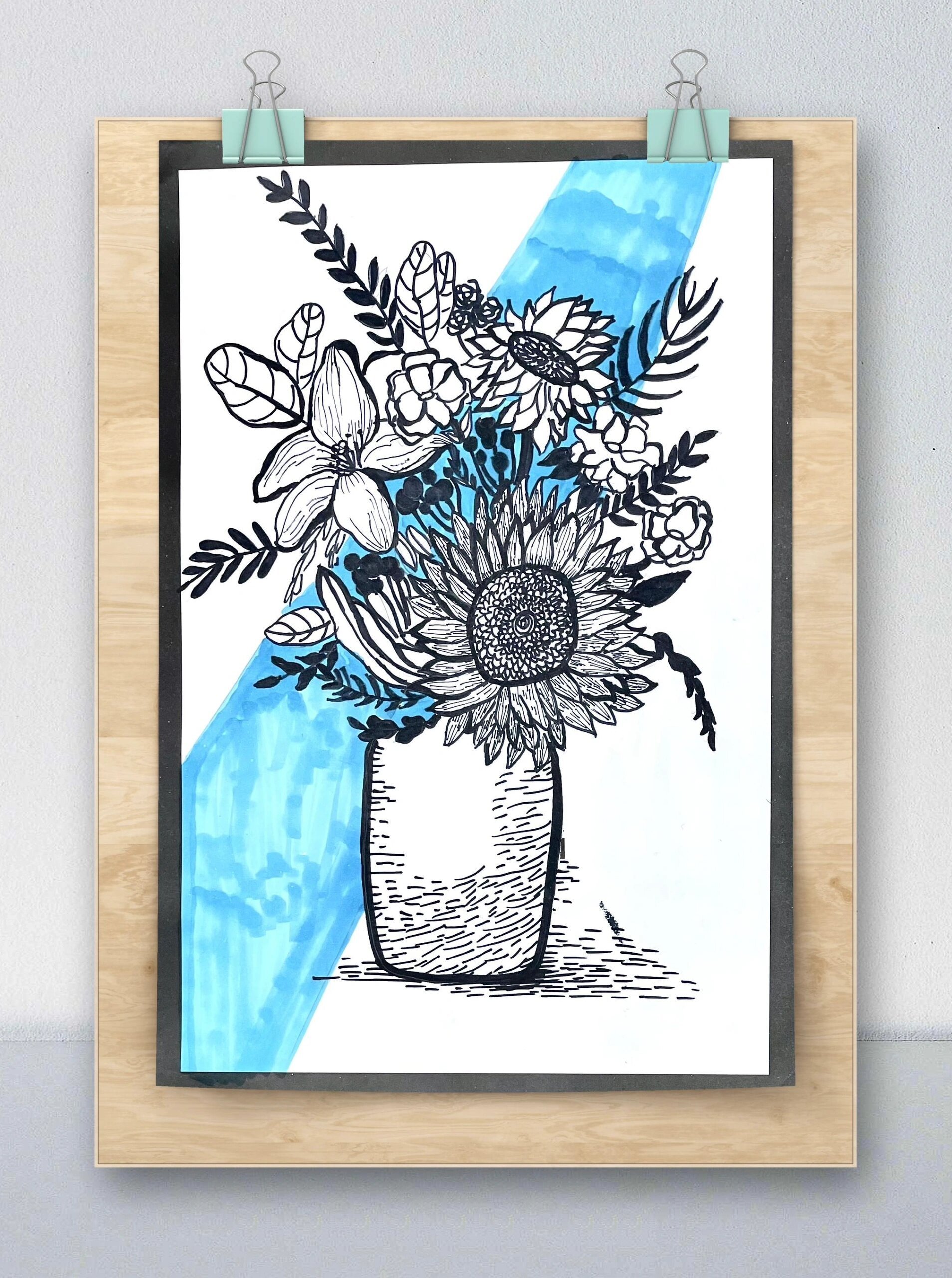 9-10岁创意美术《花卉写生》线描画