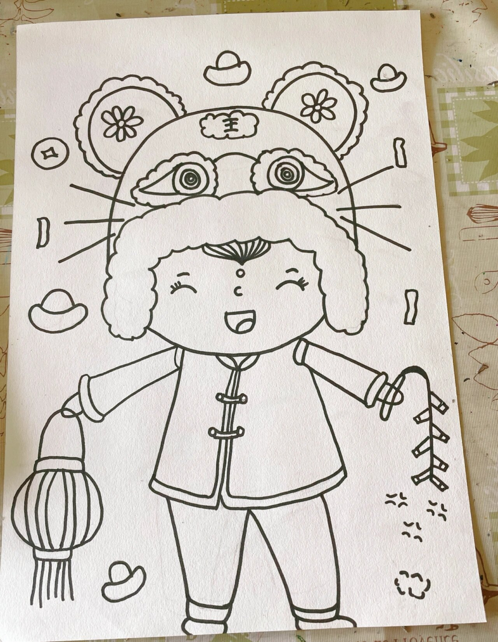 儿童简笔画《虎年福娃》 8k,勾线笔,马克笔