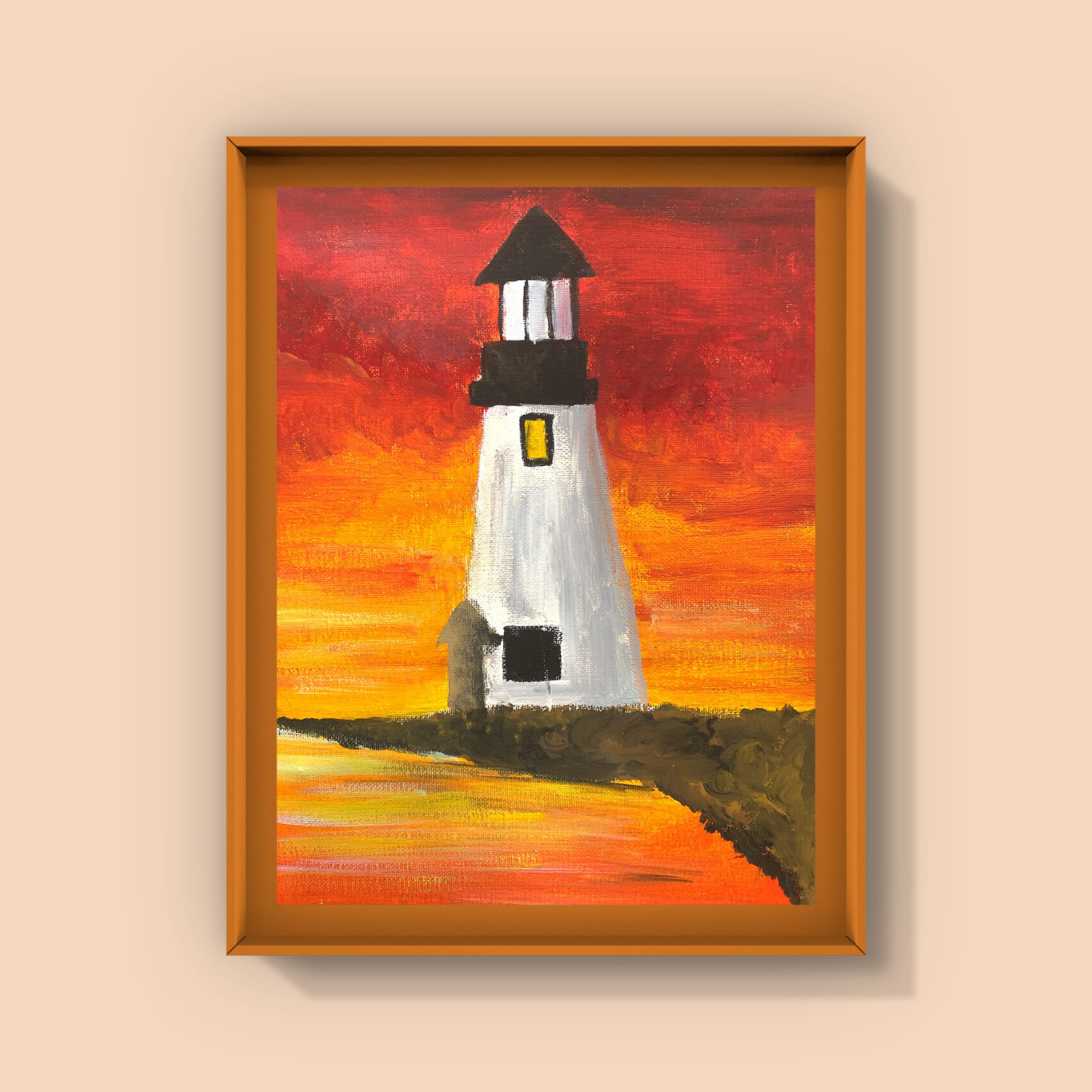 油画儿童画 灯塔 【风景】丙烯作品