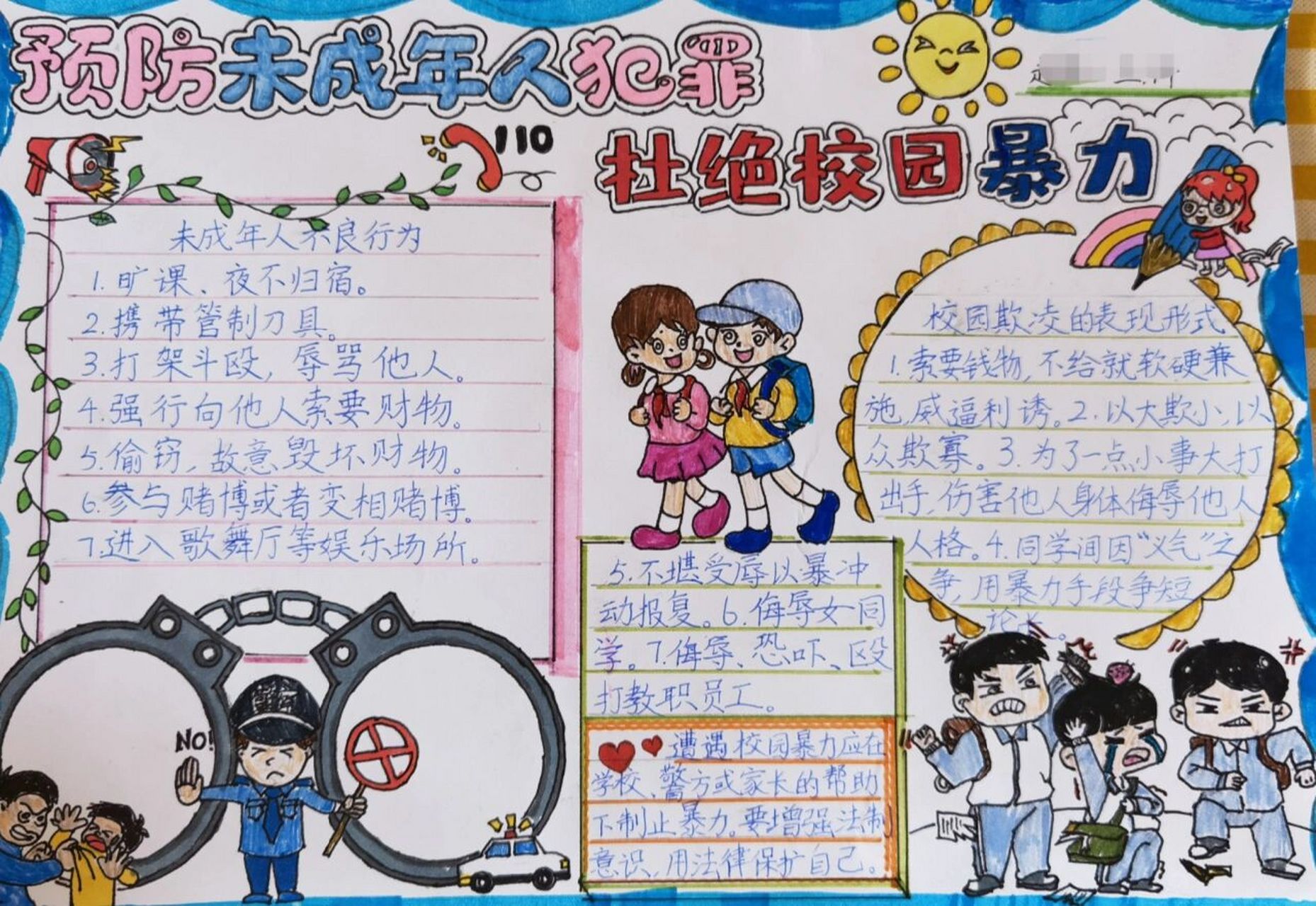 预防未成年人犯罪手抄报 预防校园欺凌