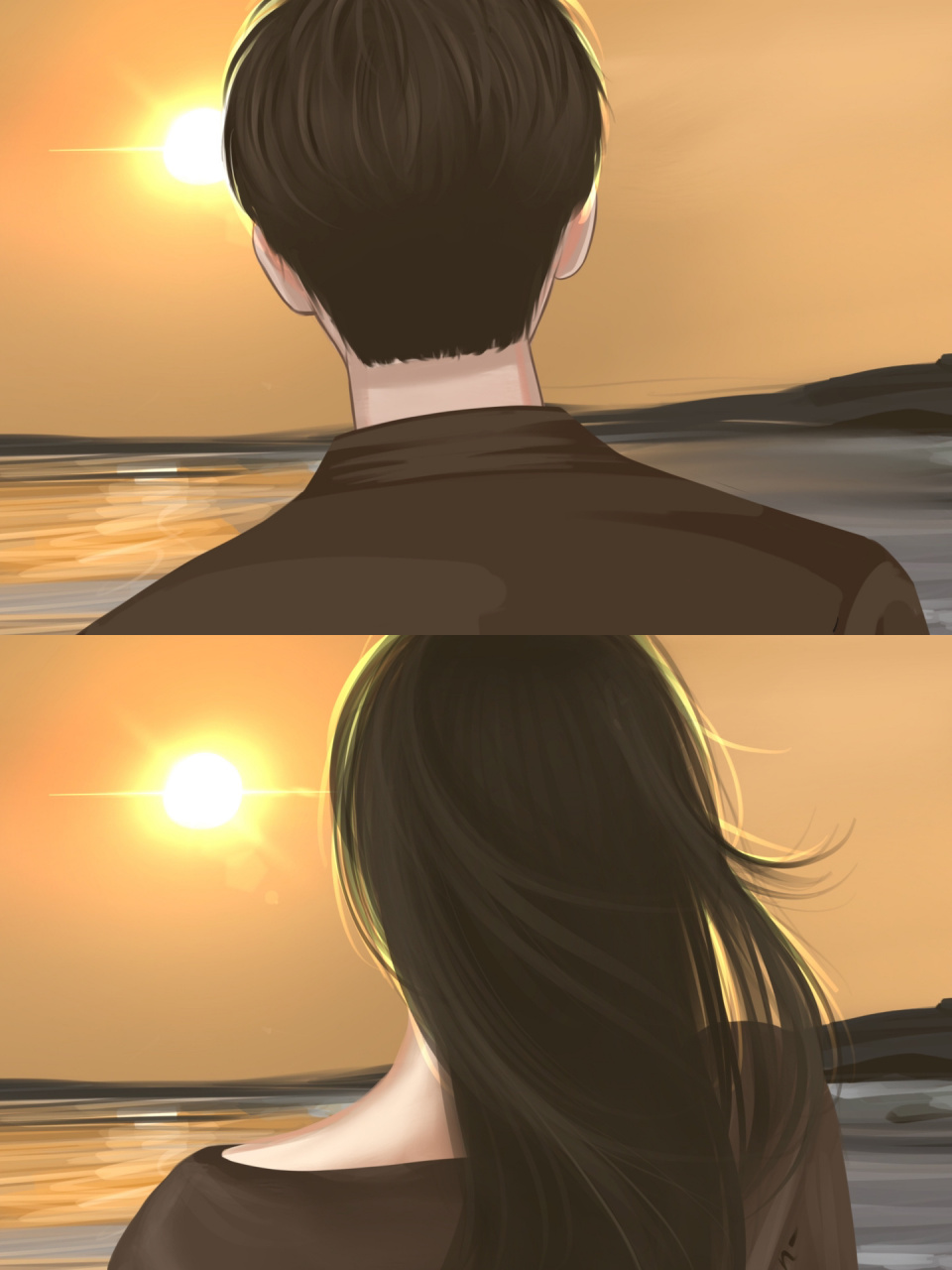 夕阳,海边,我们的背影  情侣头像 海边沙滩背影情侣头像