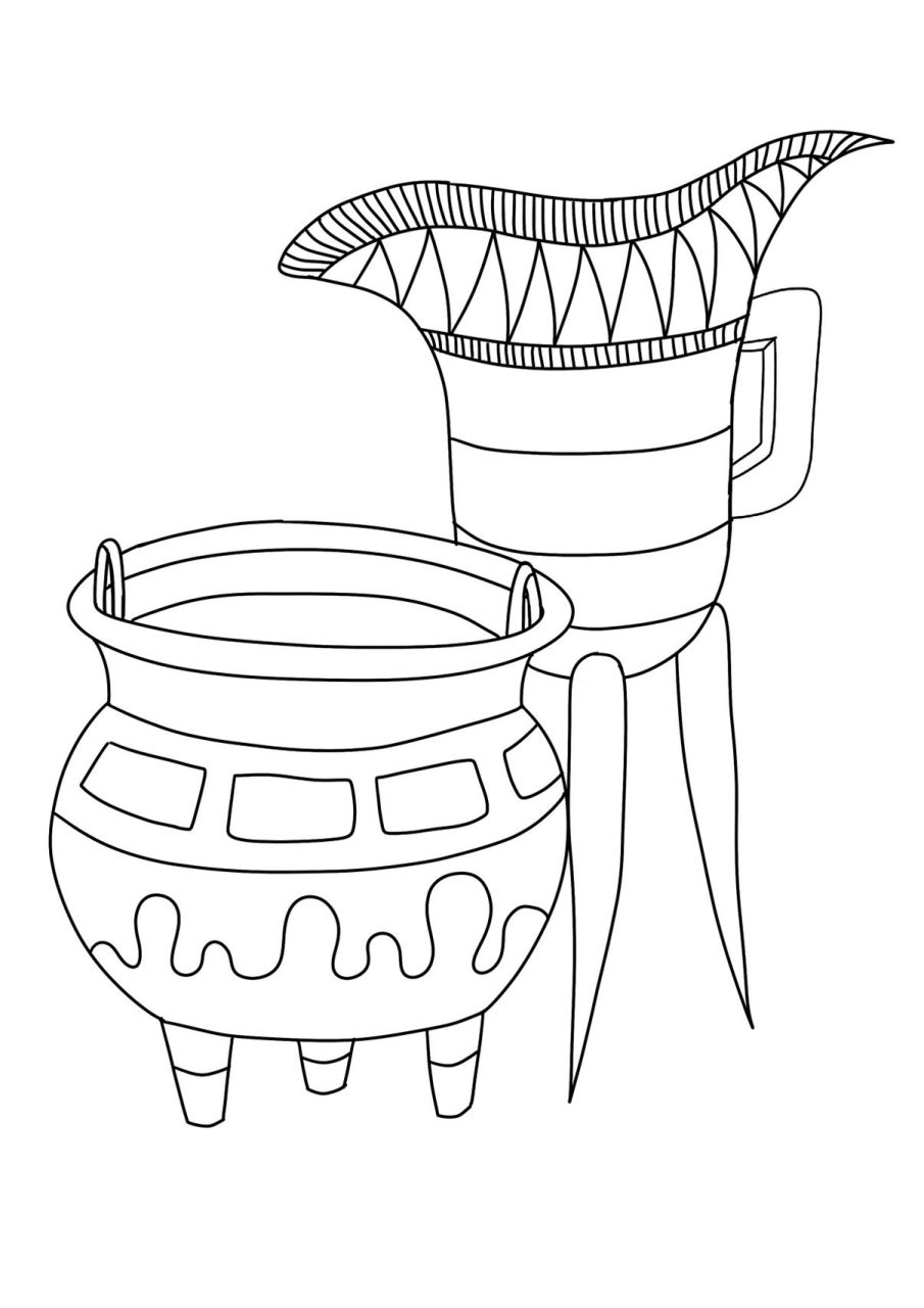 在绘画中,主要用线描的形式表现青铜器造型,孩子们笔下的青铜器各具美