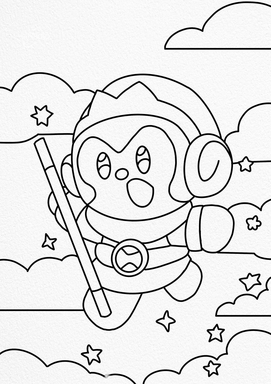 孙悟空儿童画附线稿 非常可爱的q版孙悟空 适合刚开始画人物的小朋友