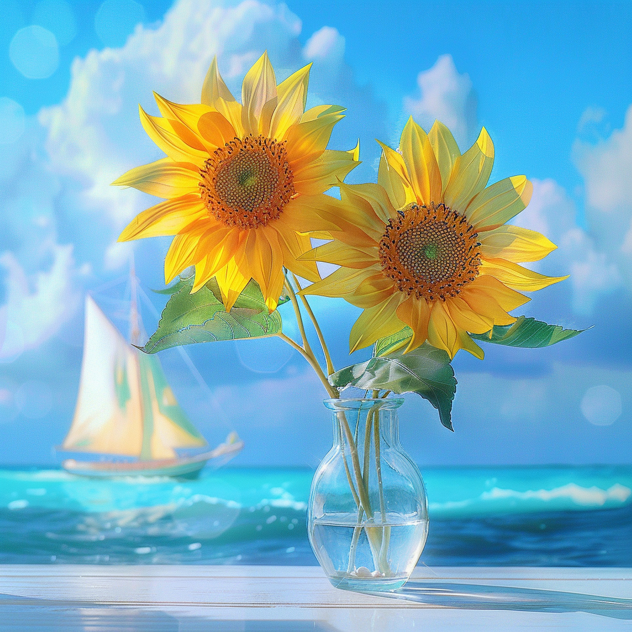 能量头像 | 向日葵 一帆风顺 向阳而生 女 窗外微风徐徐,帆船平稳向前