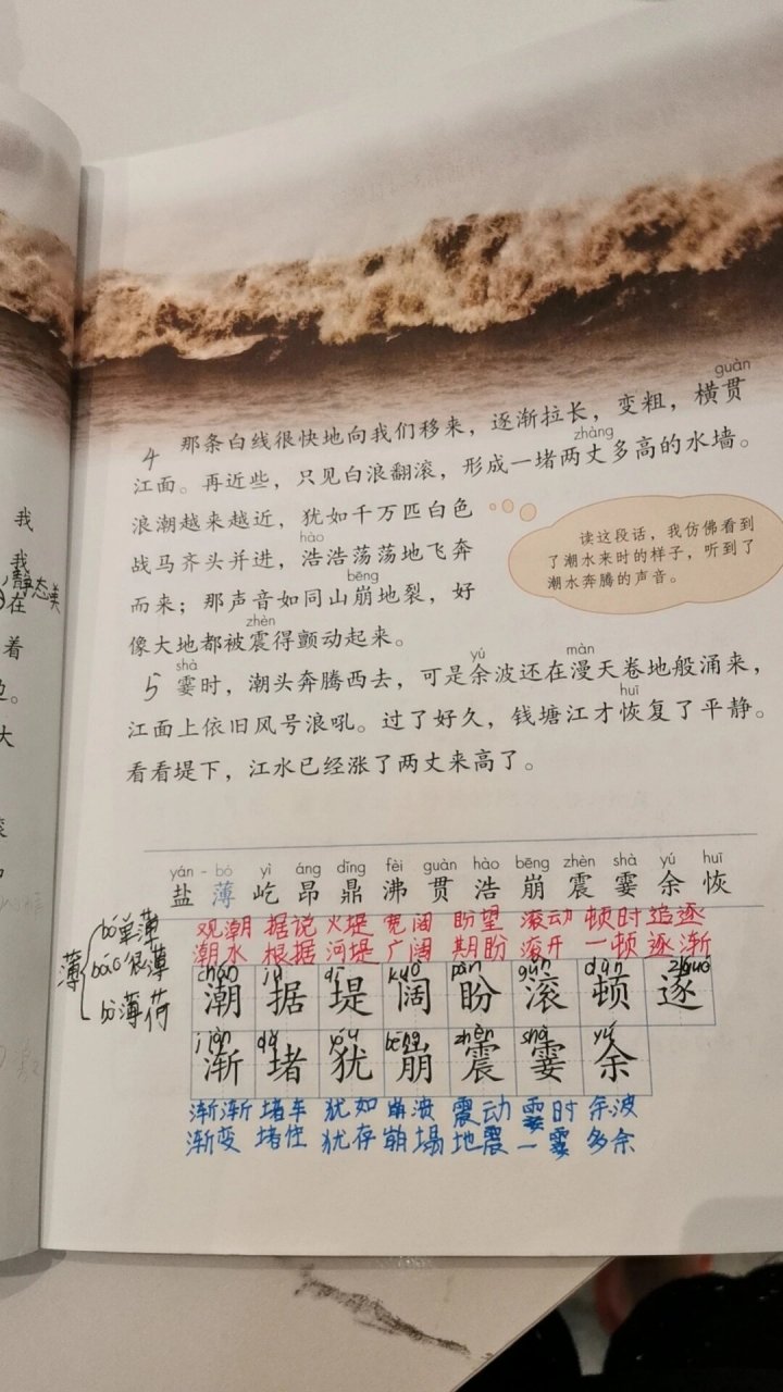 四年级第一课,观潮词语 生字组词