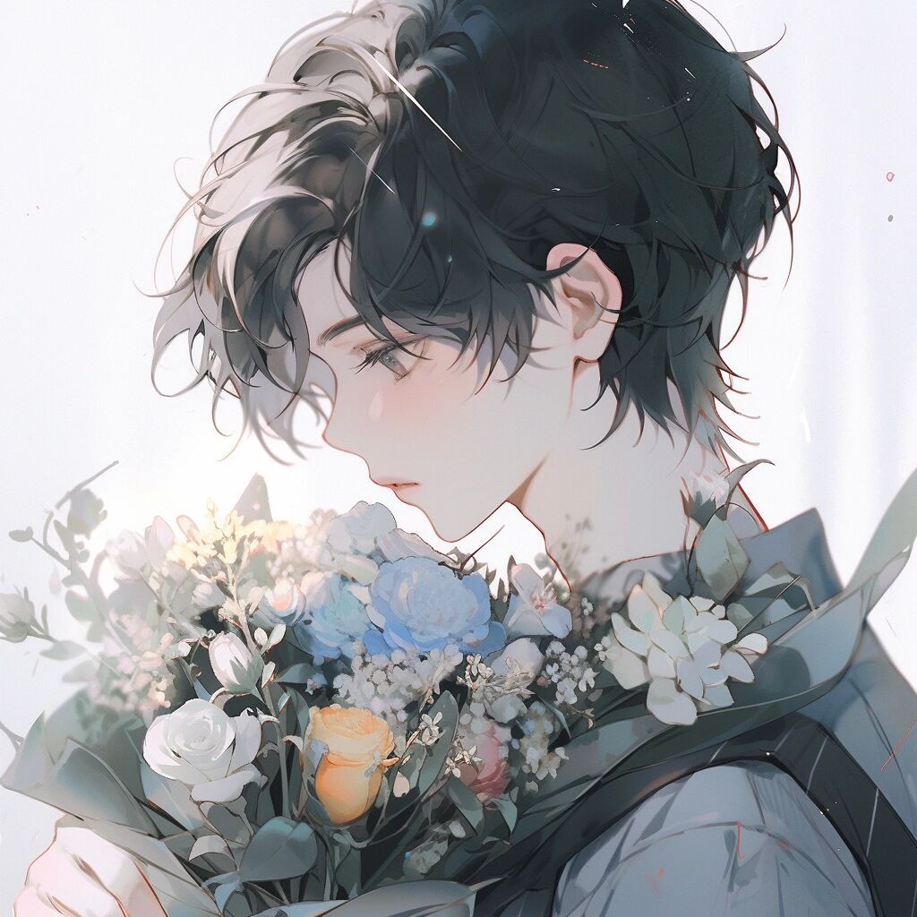 个性男生手捧鲜花头像