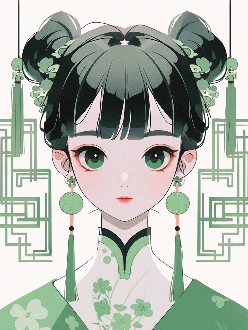 插画设计|温婉国风女生头像 重要关键词:国风,正脸,对称 用default