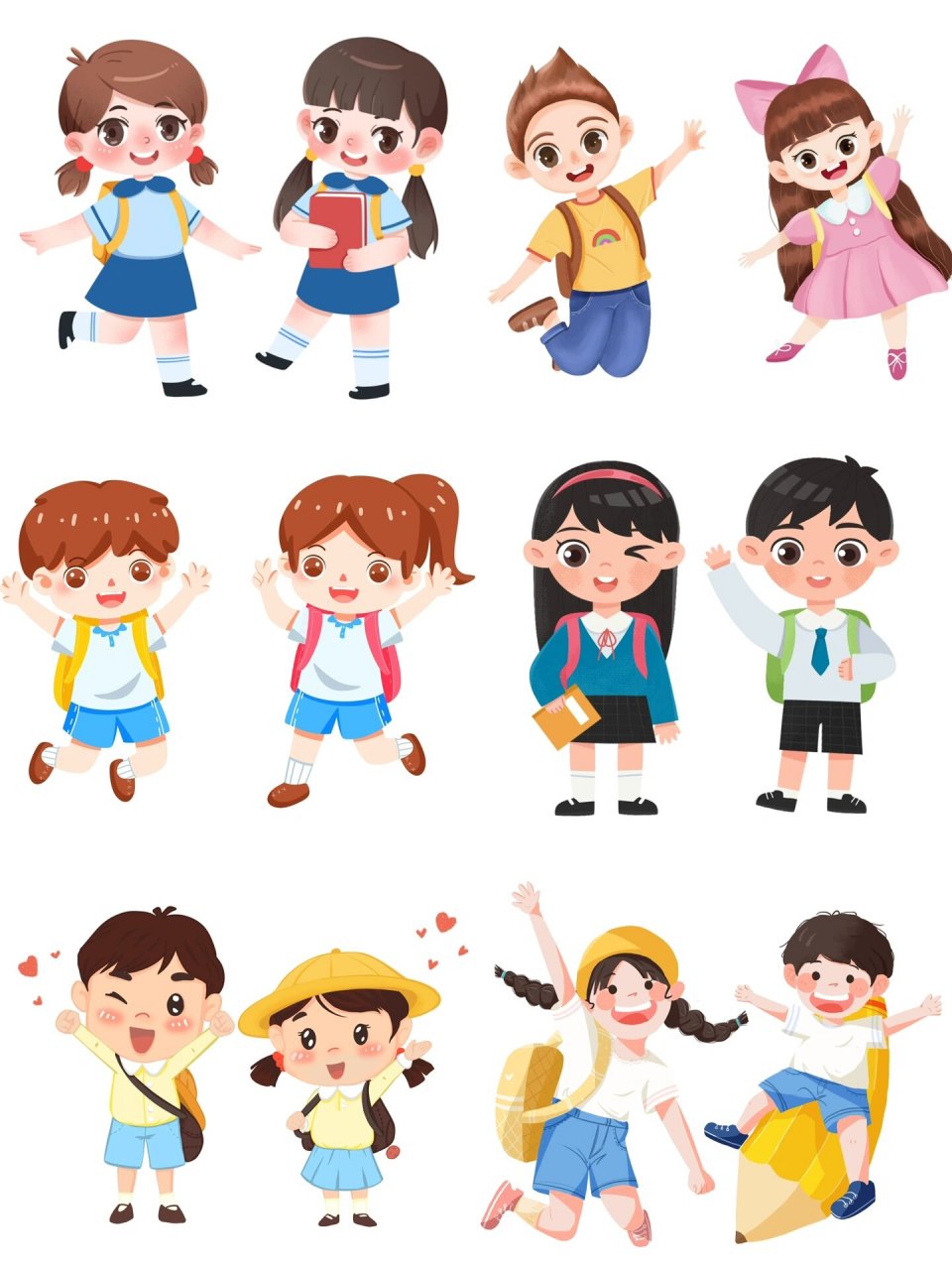 学生卡通人物素材【免抠】99 99今日分享 93彩色卡通手绘人物