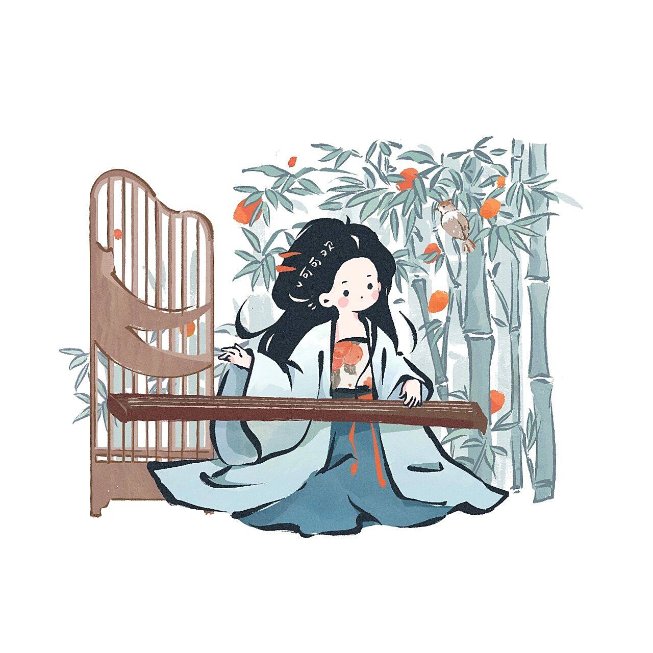 古琴配竹林,千载有知音70 biu~评论区呼声很高的古琴画好啦,快来收