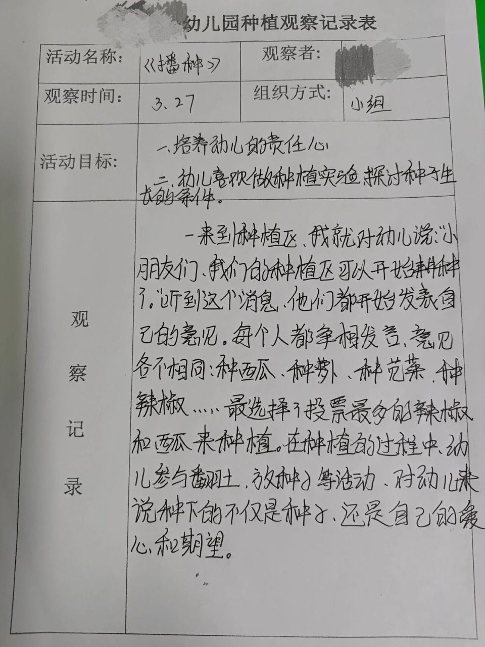 中班种植记录表图片图片