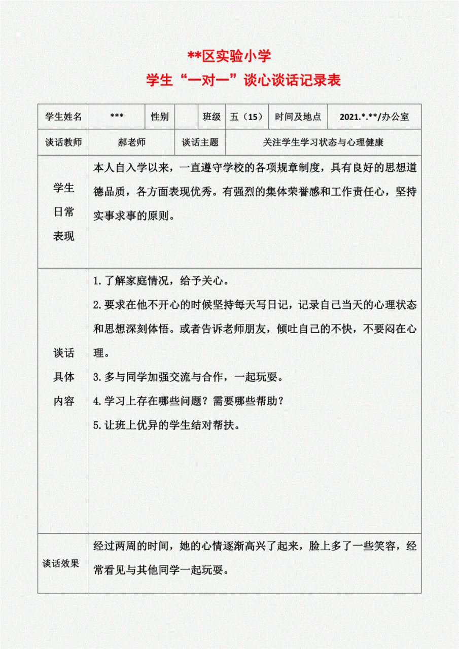 学生谈话记录范文(学生谈话记录范文简短)