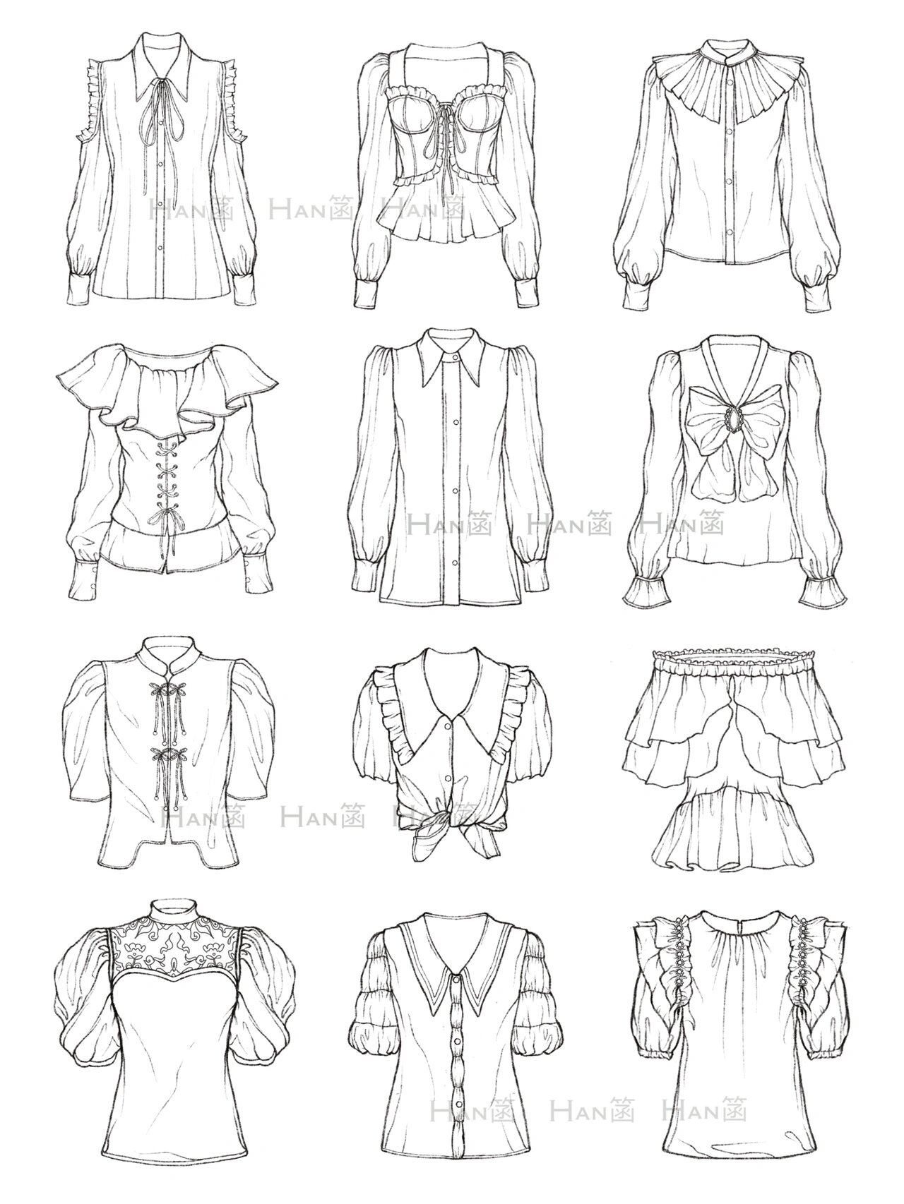 服装设计手绘衬衫款式图分享