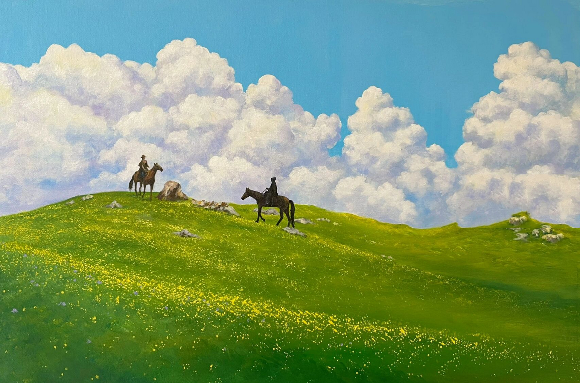 丙烯画|新疆伊犁天堂里的春天草原 一直很想这个季节去新疆 奈何现在