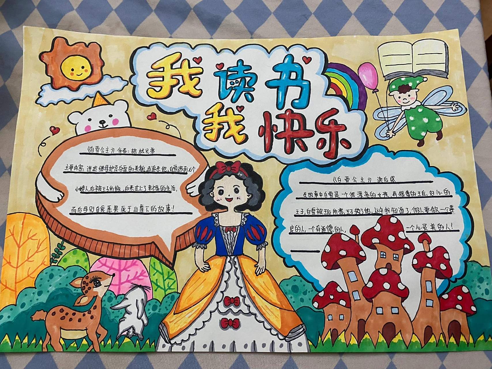 我读书我快乐手抄报 白雪公主主题的读书有关的手抄报,内容是在上拼