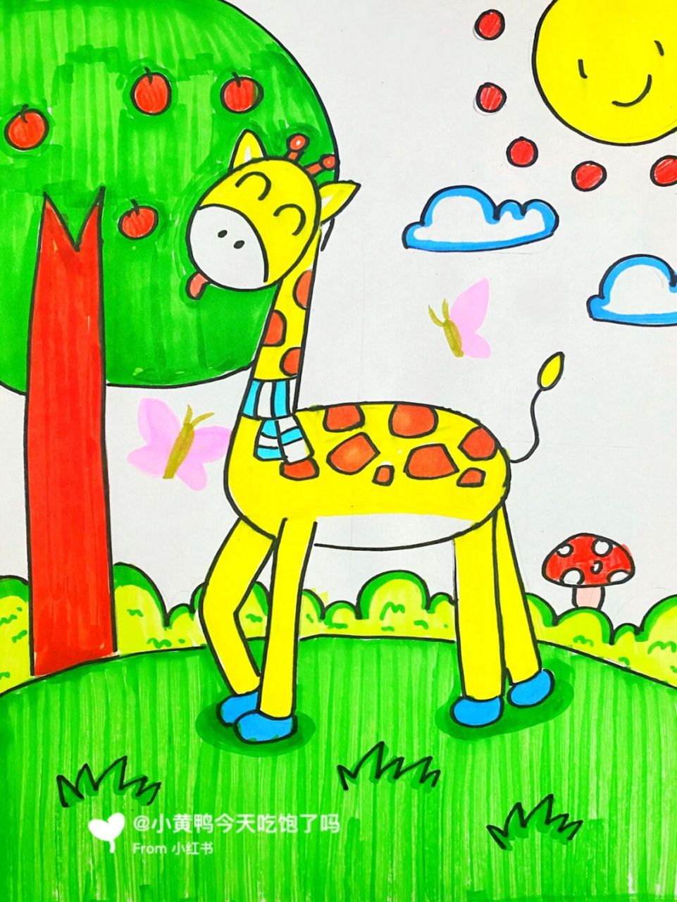 长颈鹿绘画作品一等奖图片