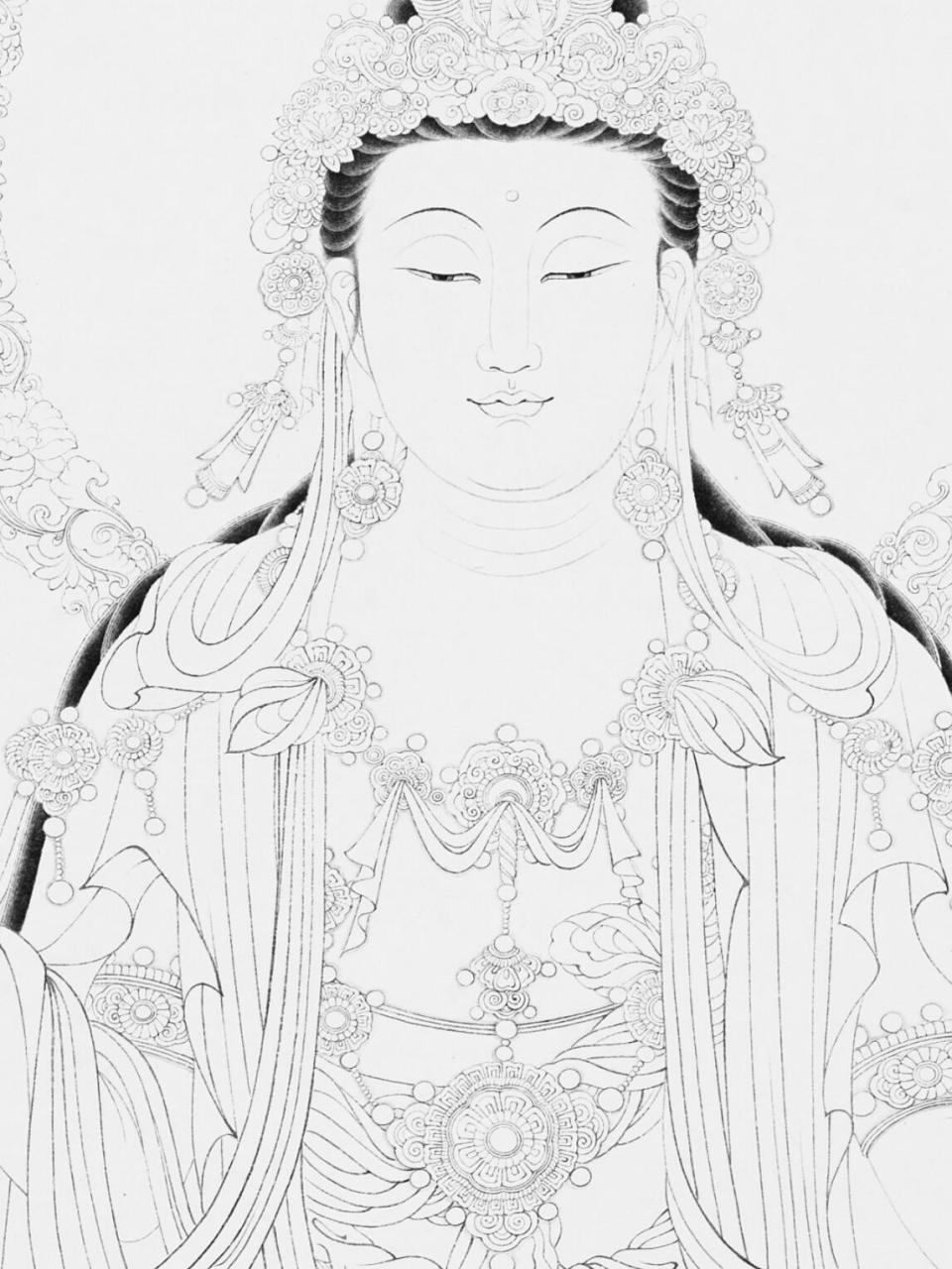 观音菩萨# #佛像# #白描# #白描# #国画# #观音