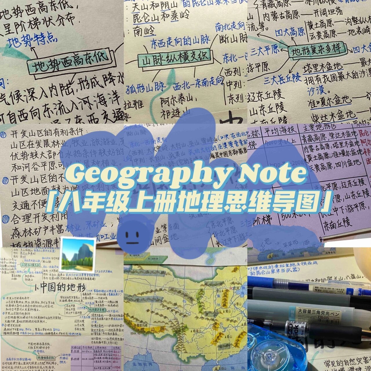 八上地理中国的地形思维导图