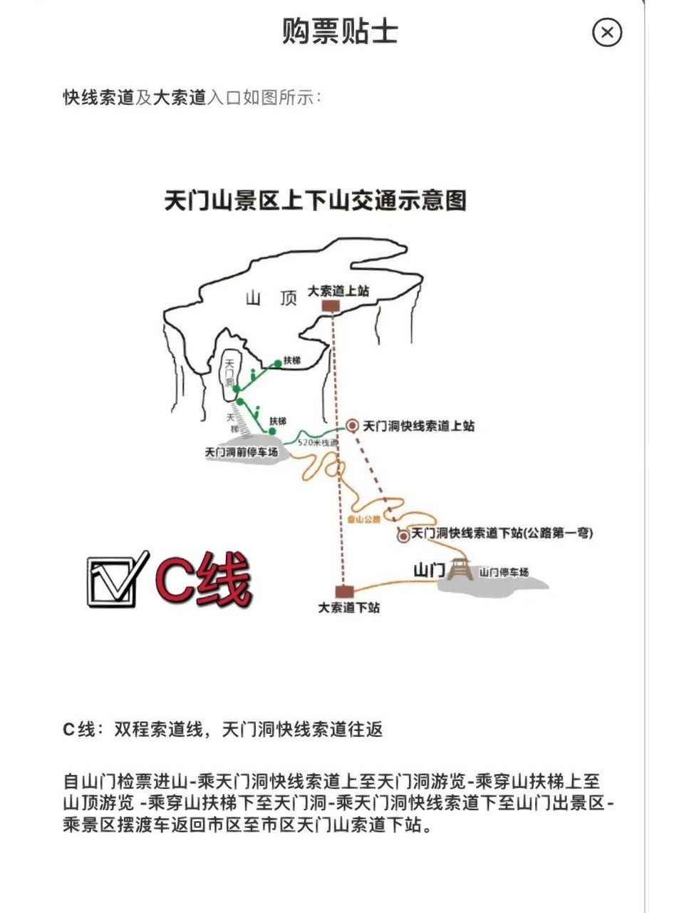 天门山b线游览路线图片