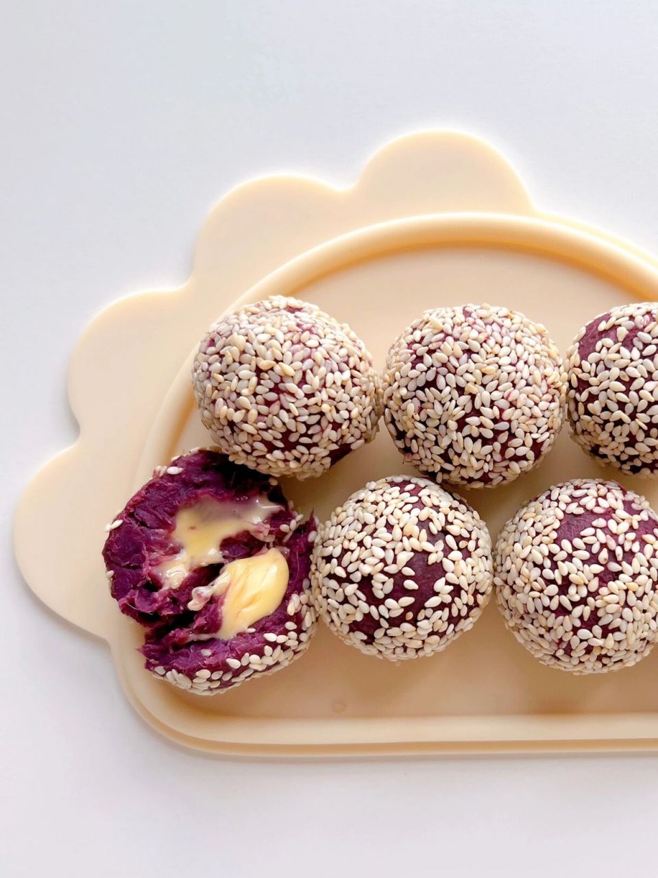 宝宝补钙辅食94爆浆紫薯奶酪球 软糯好吃 又是一款有手就会做的小