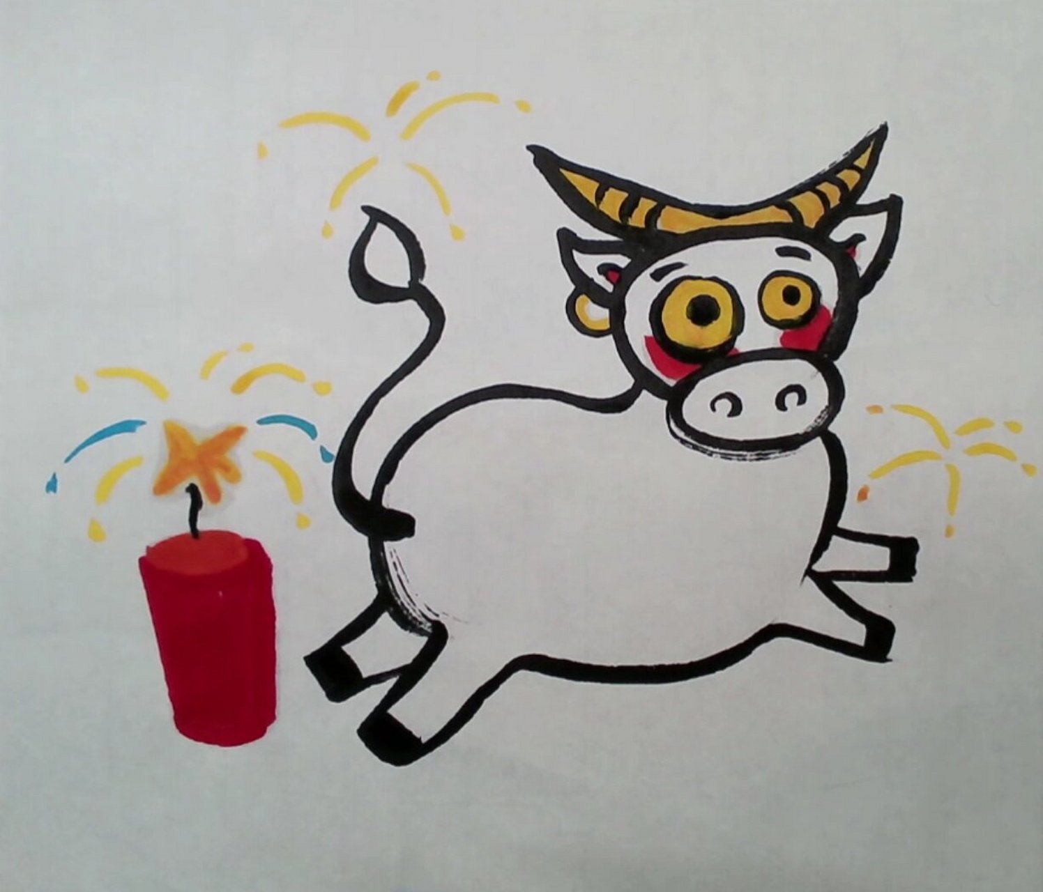 线上美术课儿童水墨画|12生肖·牛图文教程 萌趣国画12生肖牛 水墨画