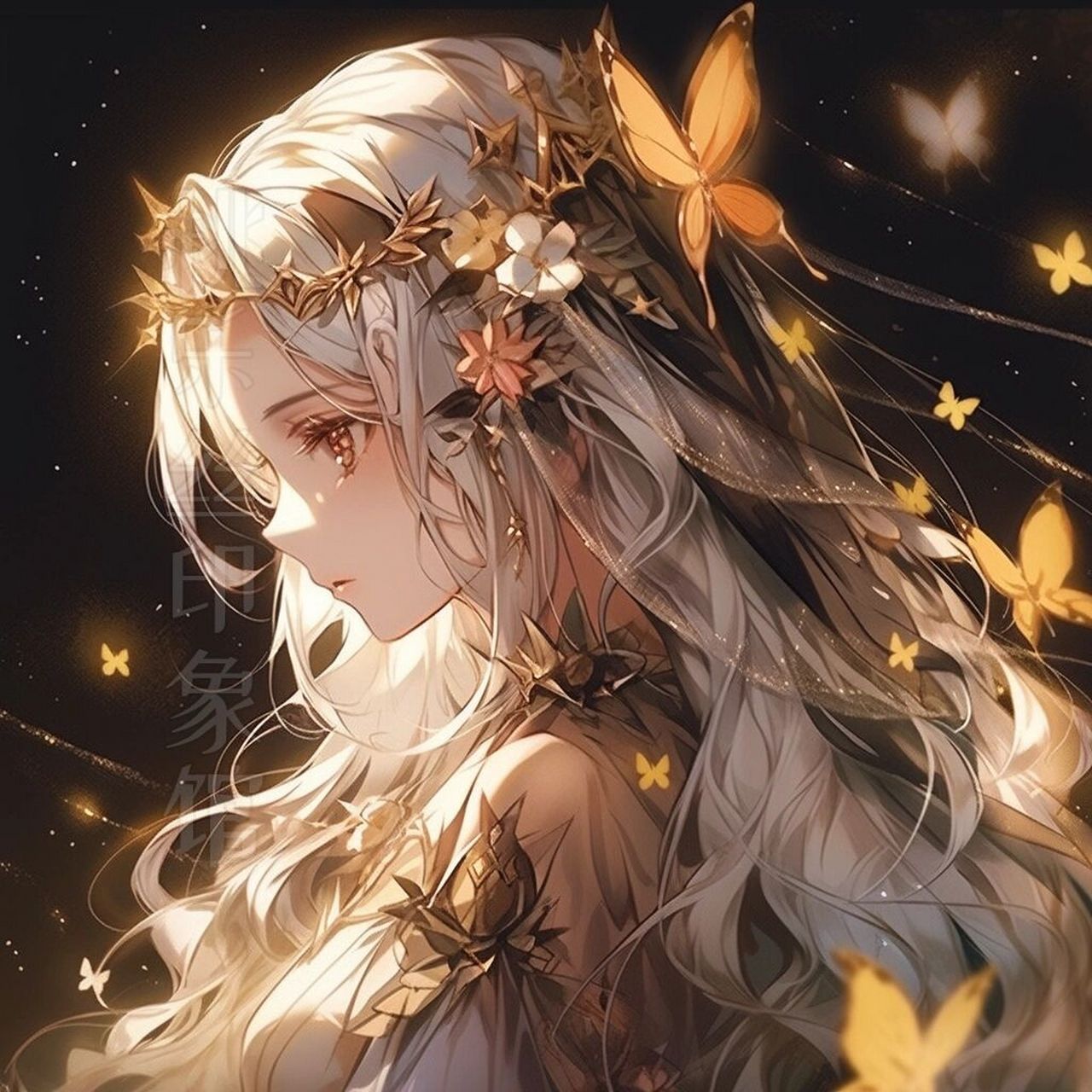 二次元女头系列|少女与蝴蝶 纷飞的蝴蝶就像缤纷的落叶,载满思念,寄托