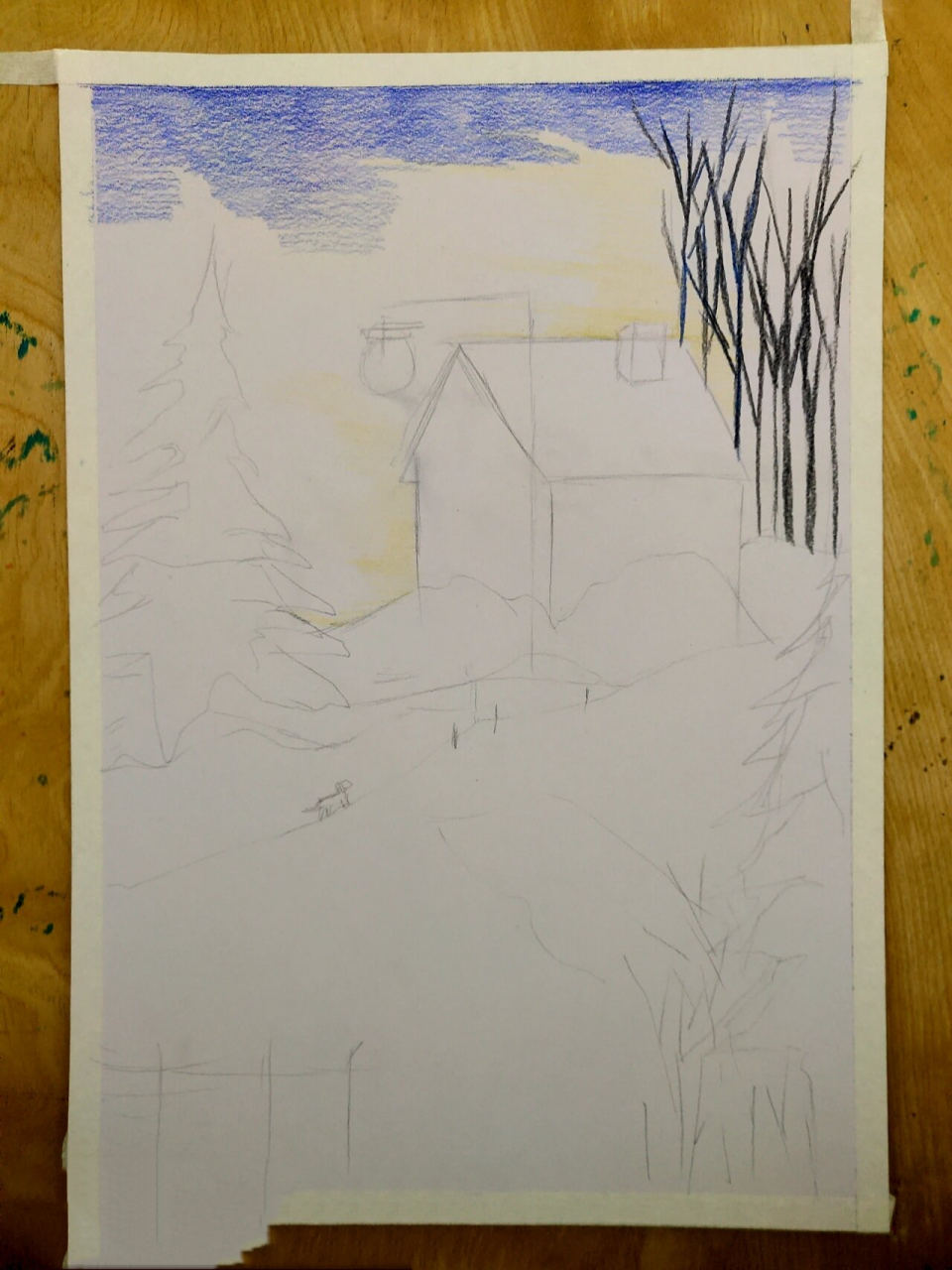 村落大雪景(彩铅风景附步骤图) 嗨集美们更新了,闲暇时刻画了一幅雪景