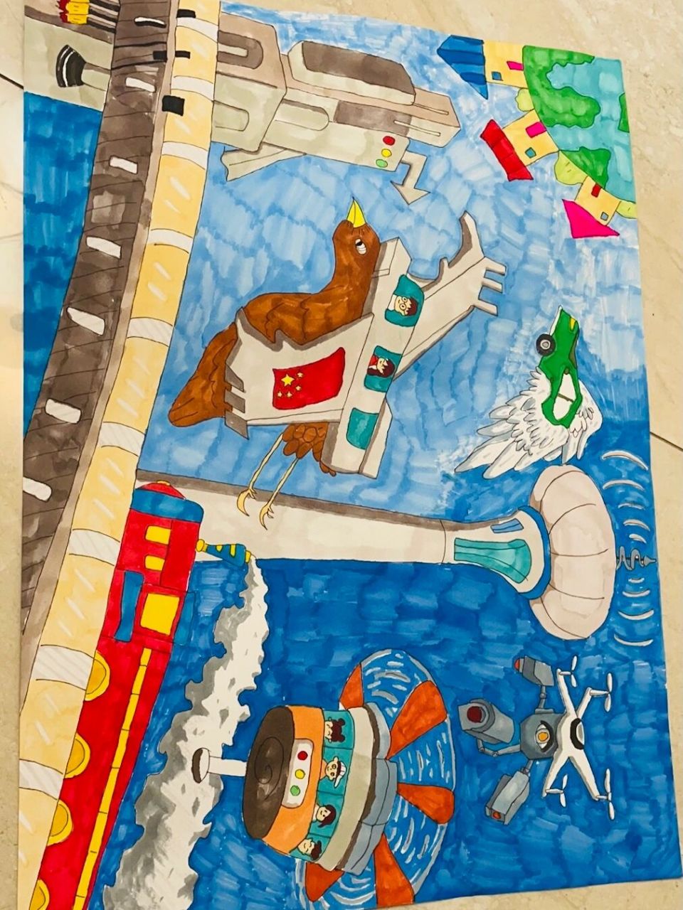 科幻画作品:智能交通,未来也许就是空中的  #未来智能交通,会飞的汽车