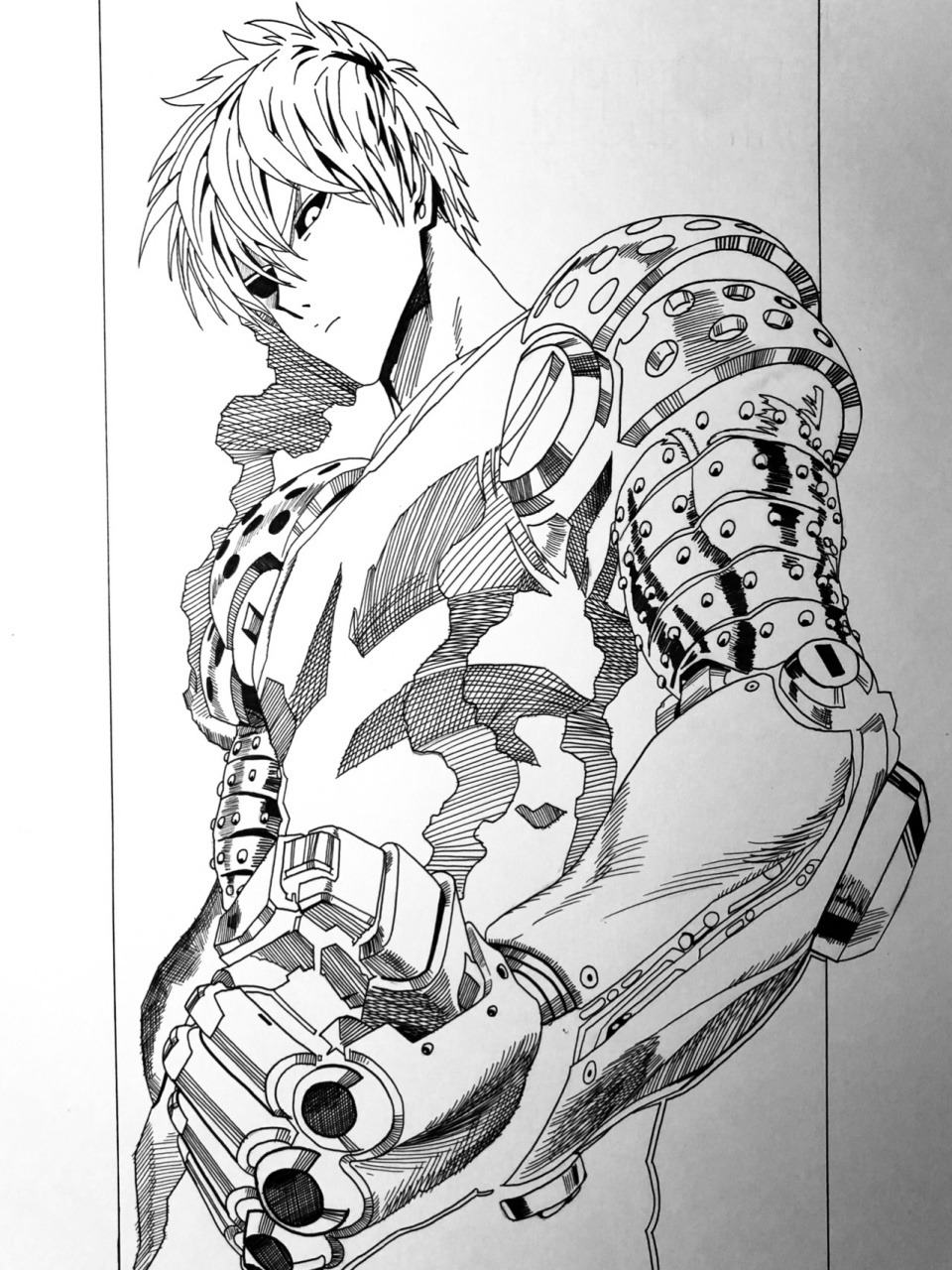 手绘|一拳超人 杰诺斯|附线稿 工具: a4肯特纸 sakura樱花0.