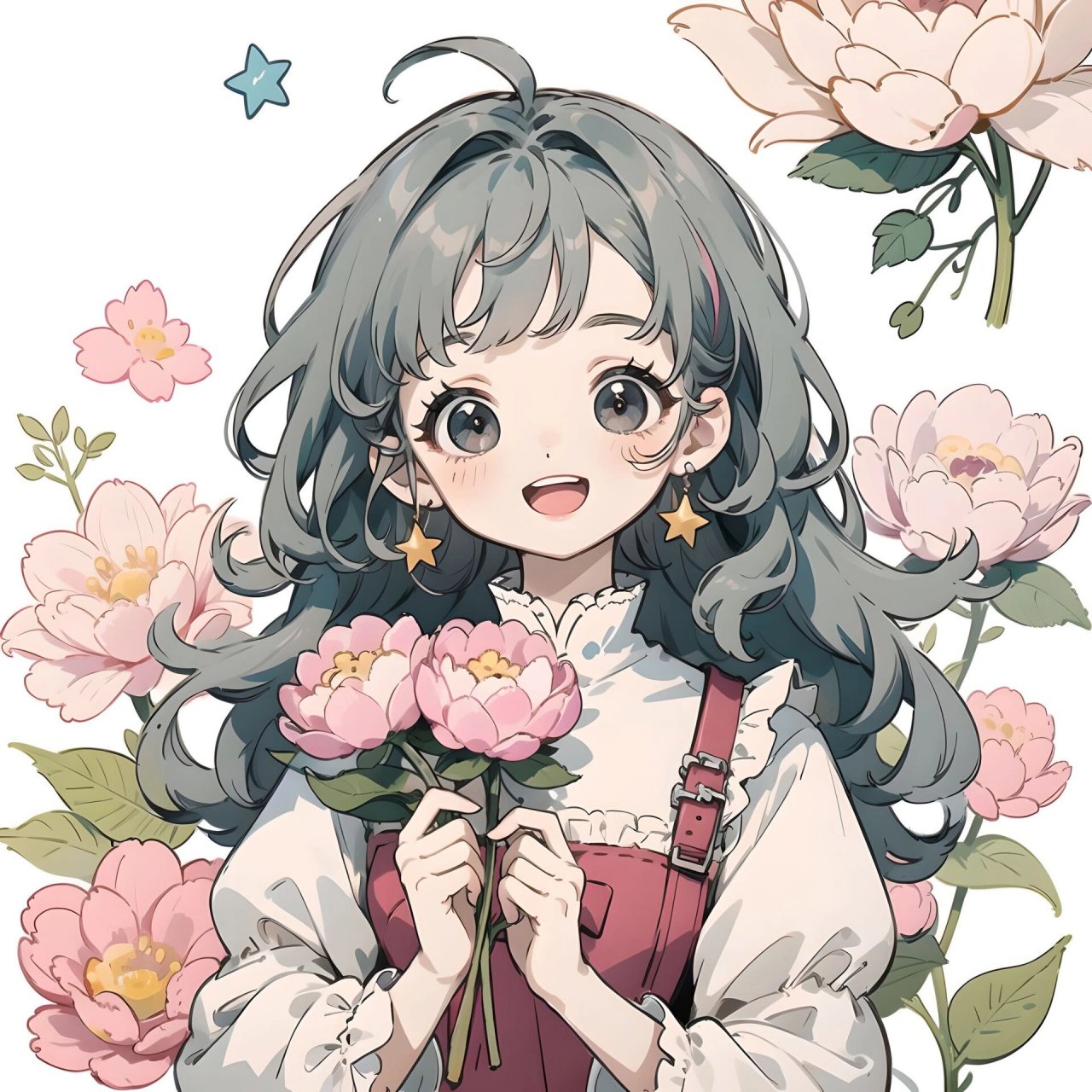 可爱女生抱花系列之芍药花