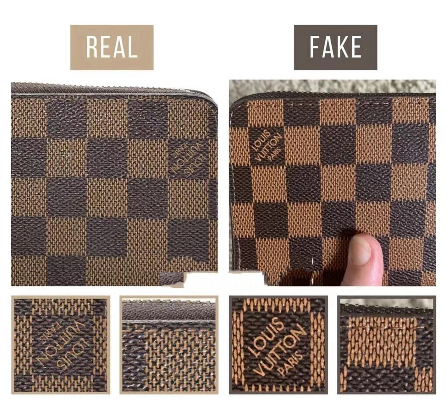 路易威登lv棋盘格钱包真假对比 简单粗暴,直接看图02: 16615左