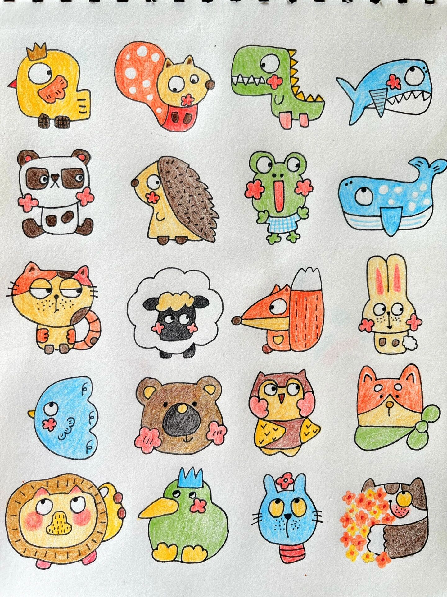 63 | 100简笔画 | 小动物简单头像彩铅手绘