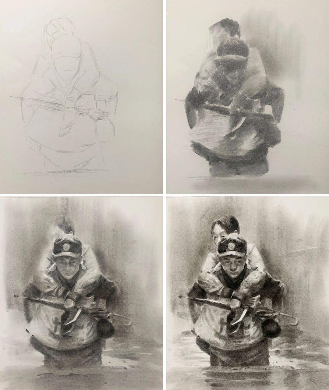 画一幅致敬抗洪的英雄 (附素描步骤详解) #明暗的艺术##素描画# #素描