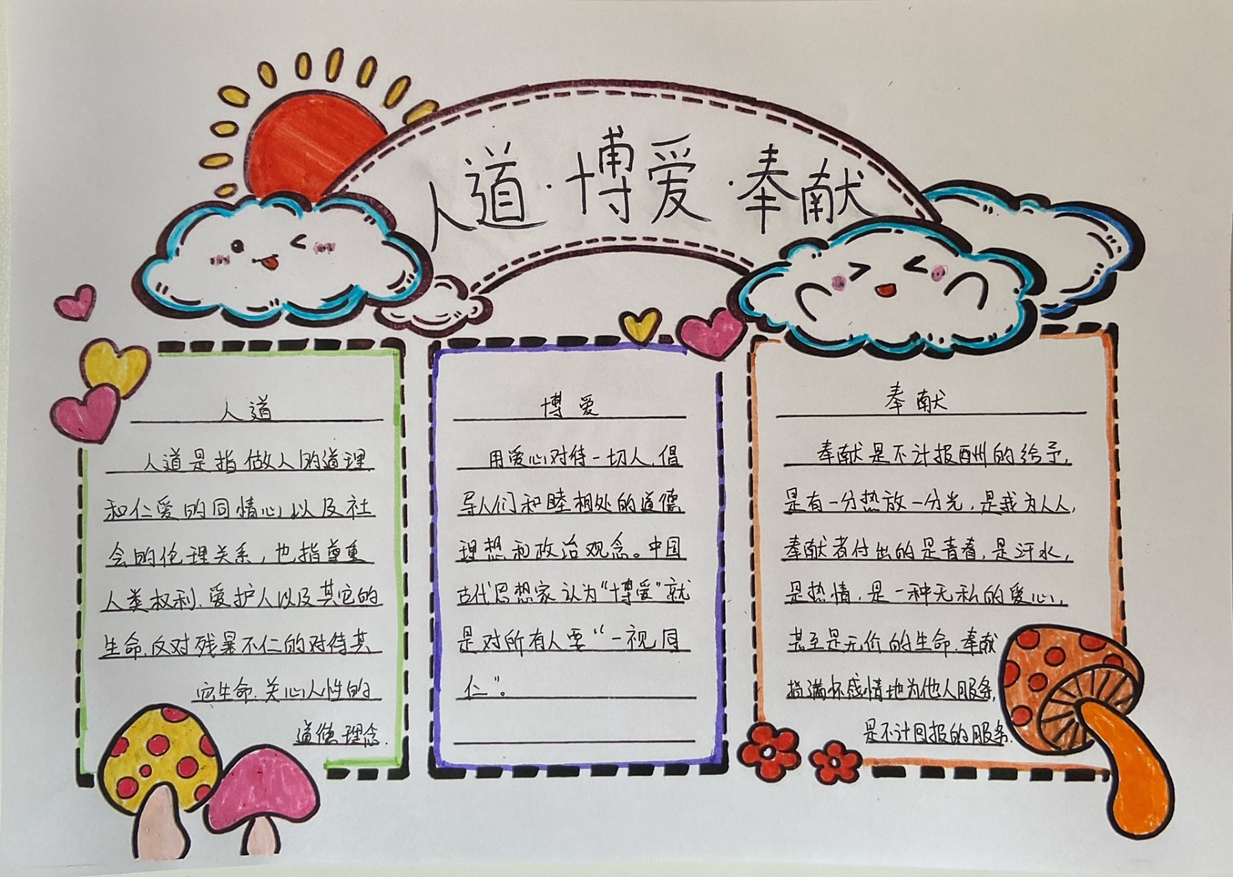 小学生手抄报   人道 博爱 奉献