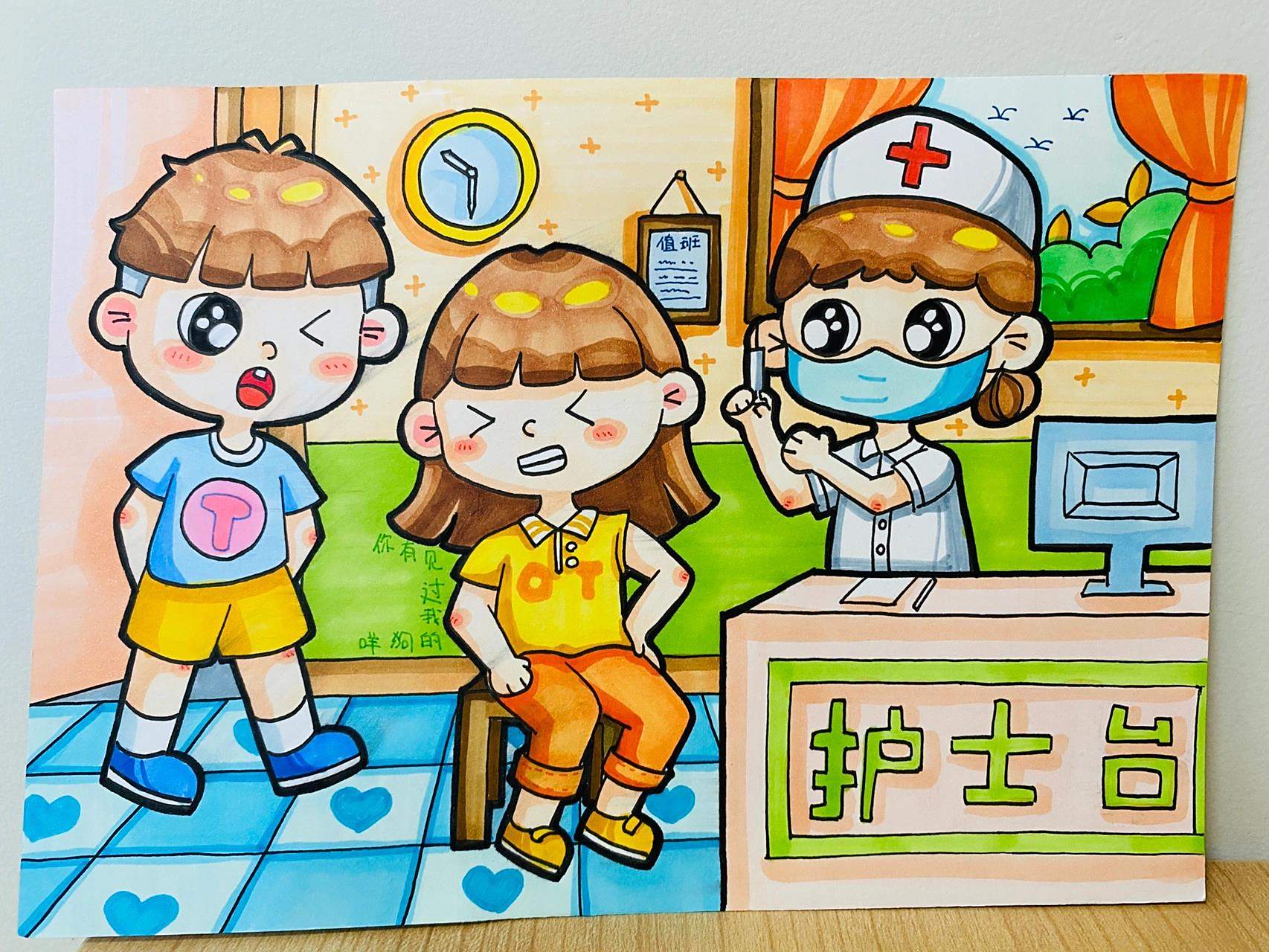 儿童画 儿童主题画《打疫苗》23 儿童画 儿童主题画《打疫苗》23