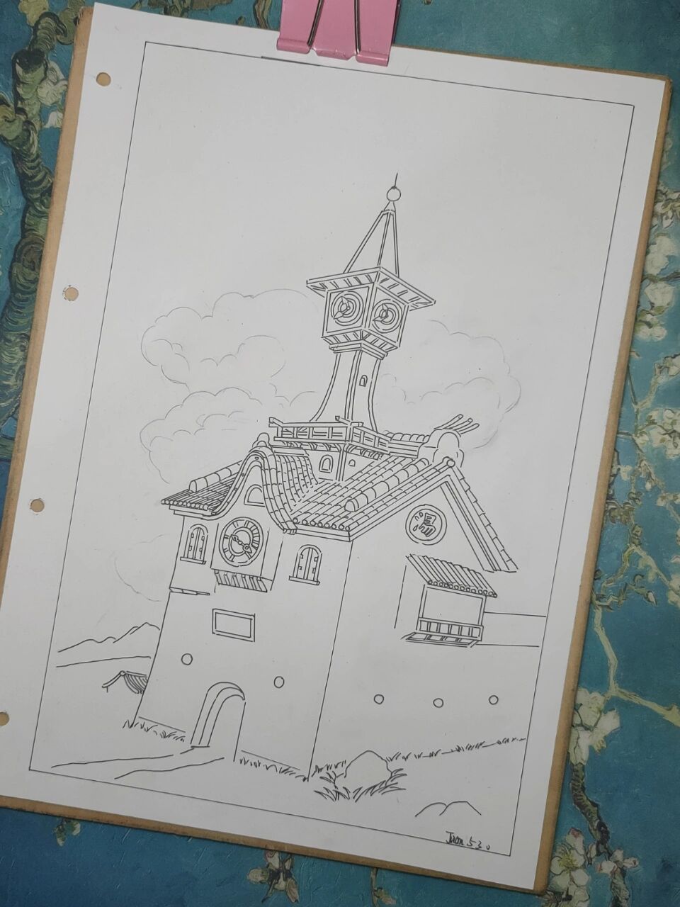 马克笔风景画(宫崎骏动漫图二)线稿 #马克笔画# #马克笔风景画# #照片