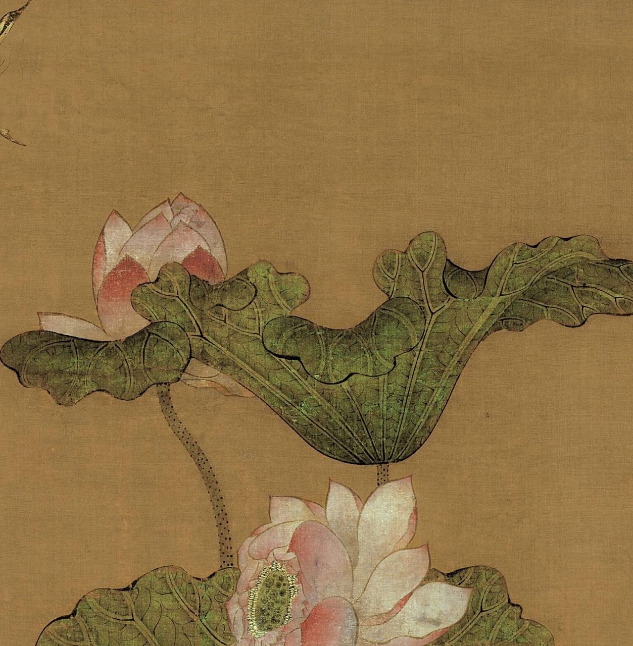 雅意|明陈洪绶荷花鸳鸯图 绢本 设色 明代 纵183cm 横98.