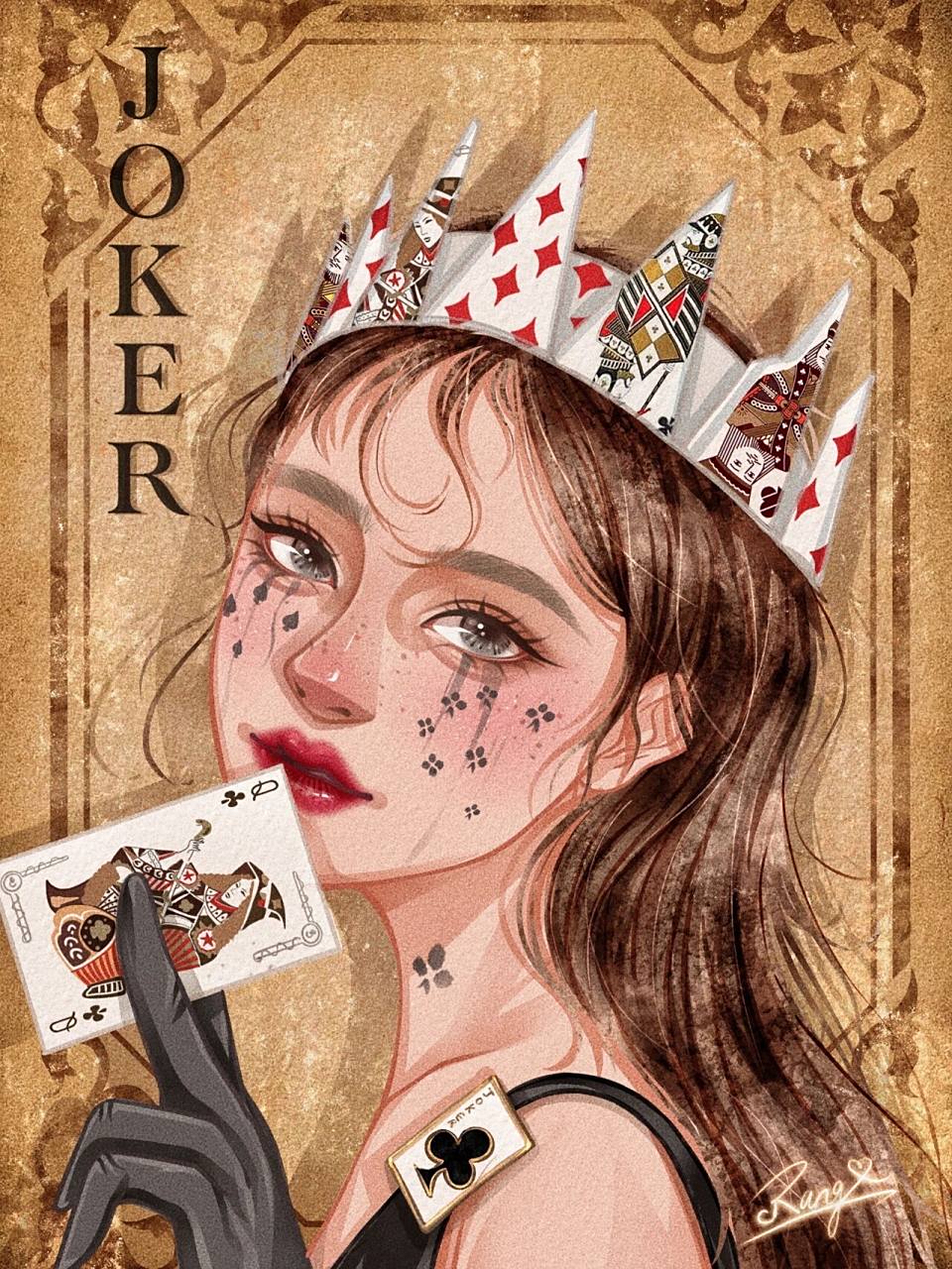 头像练习|♠️扑克牌少女 这一次是好好画了线稿再上色的不偷懒～