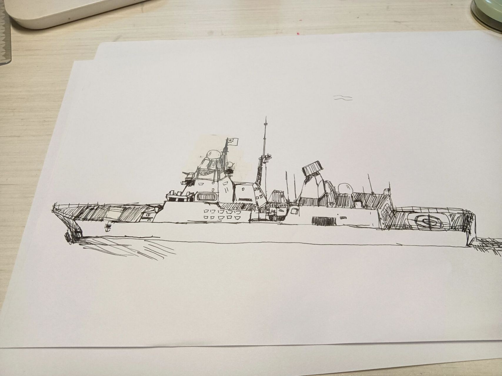大军舰在海上的画法图片