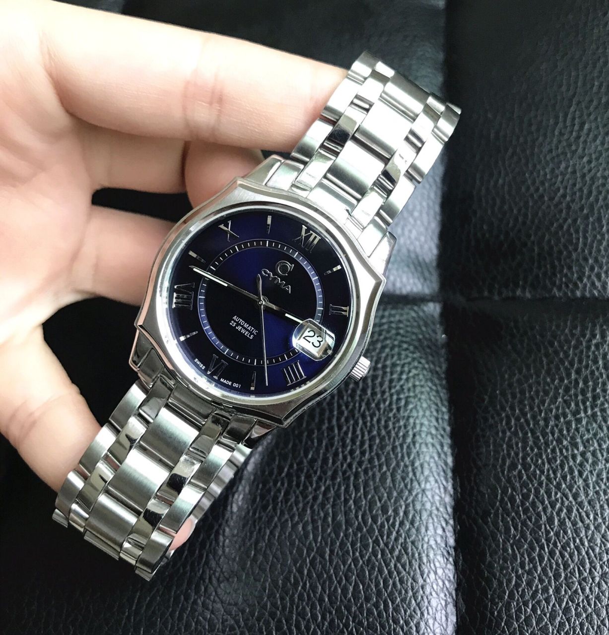 cyma西马自动机械男表瑞士原装手表 cyma西马自动机械男表,深蓝色方盘