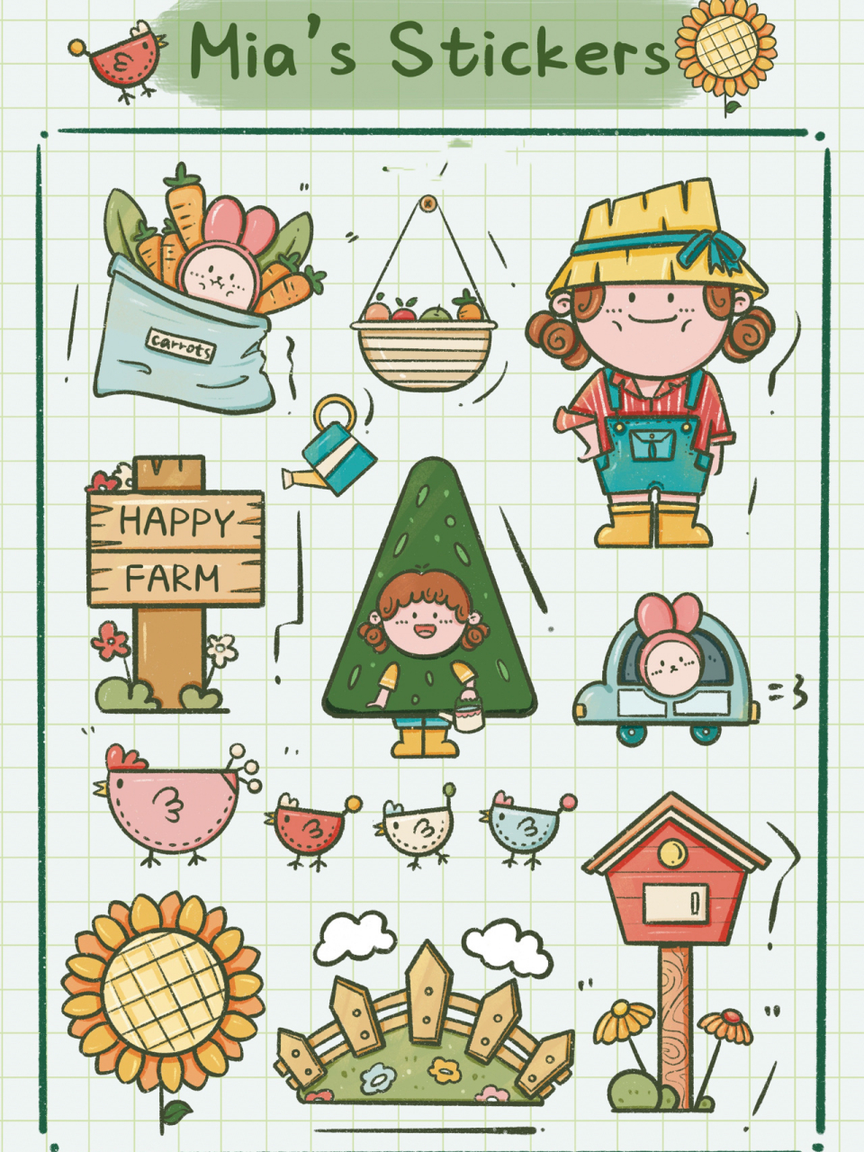 happy farm|原创插画(附线稿) 96又是小农场里风和日丽的一天呐 ps