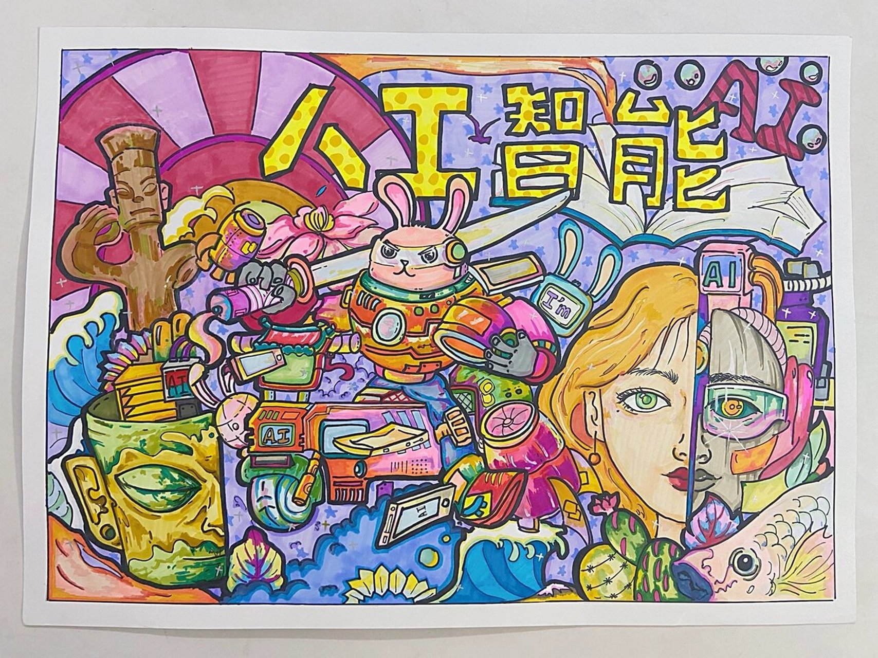 人工智能 科幻画 儿童科幻画(附线稿)市二等  科幻画